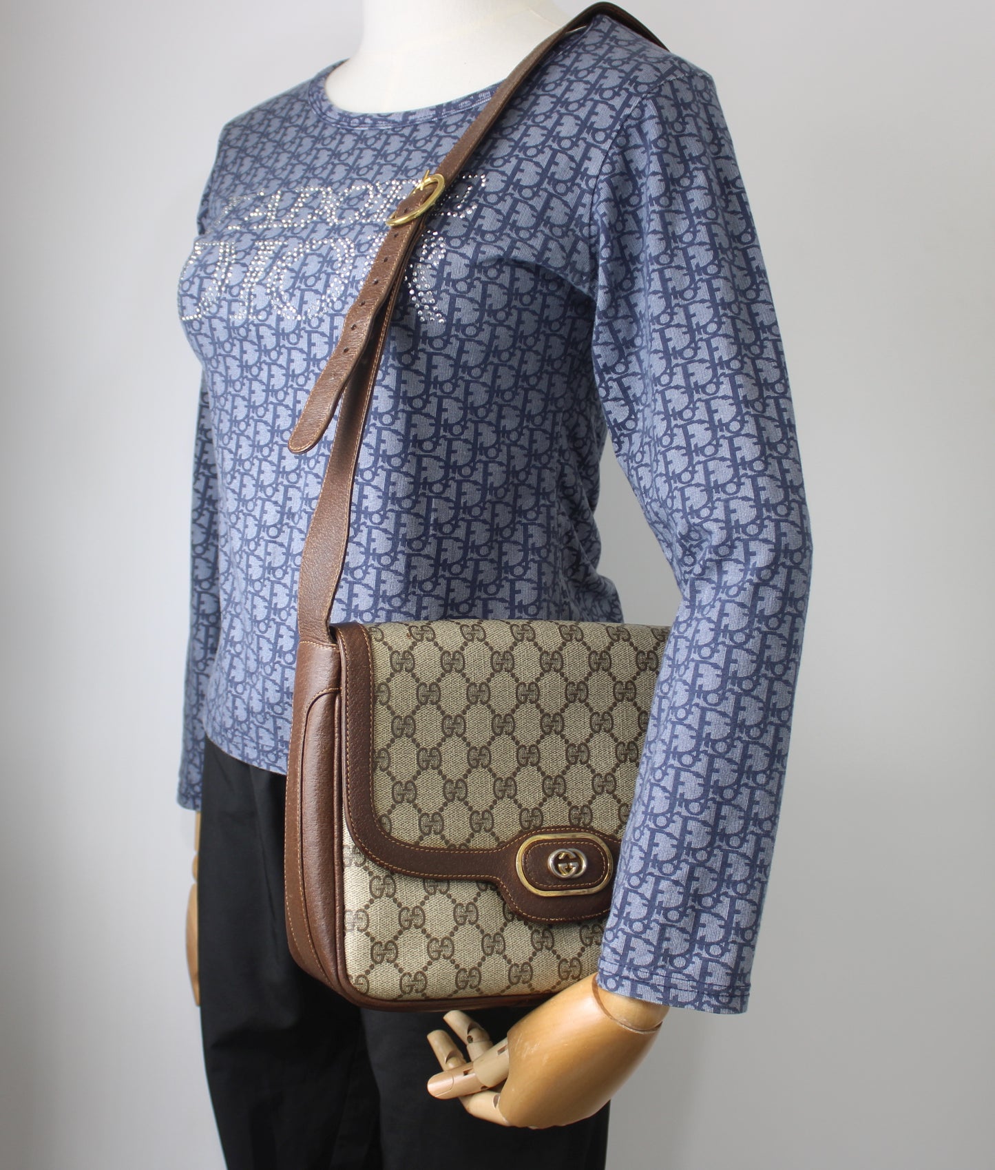 Gucci Brown Coated GG Canvas Leather Shoulder Bag