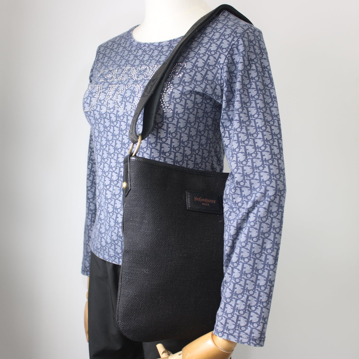 Yves Saint Laurent Black Canvas Logo Strap Crossbody Bag