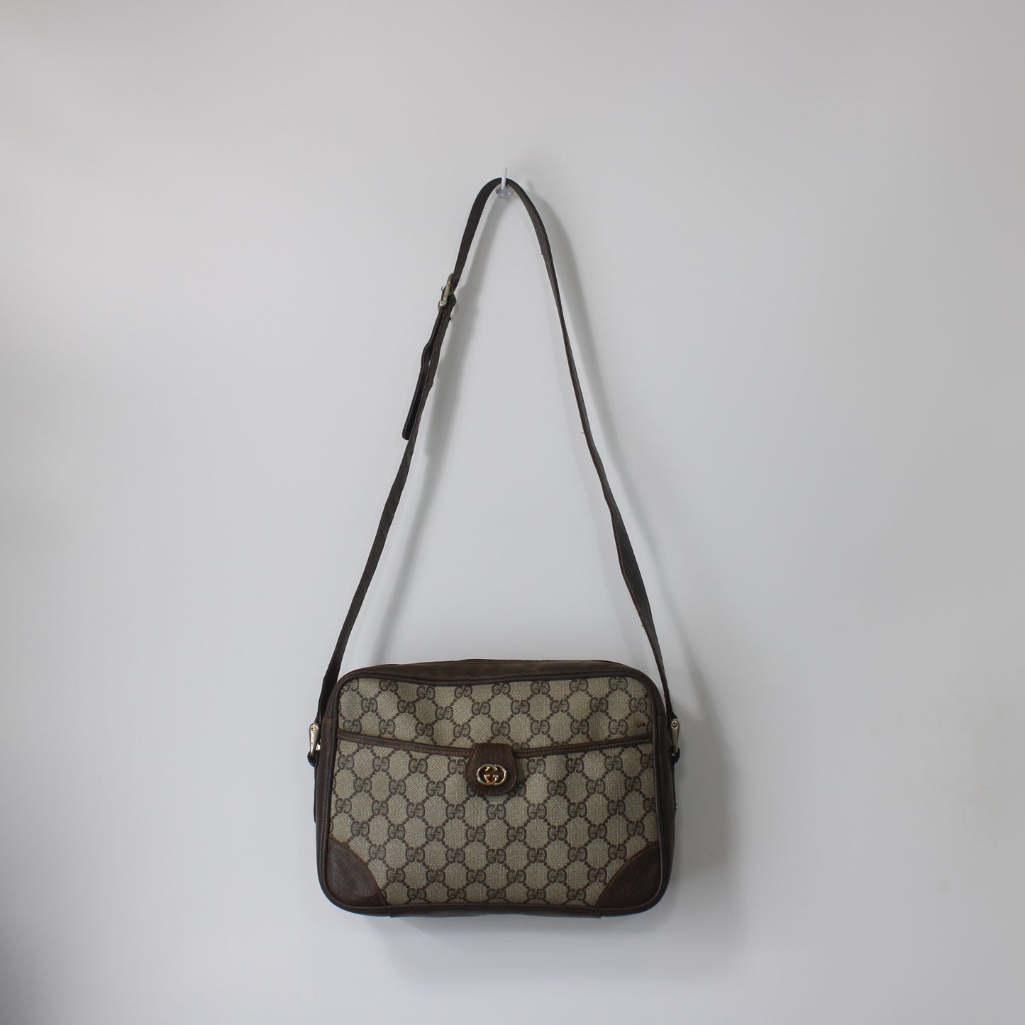 Gucci Brown GG Canvas Leather Trim Crossbody Shoulder Bag