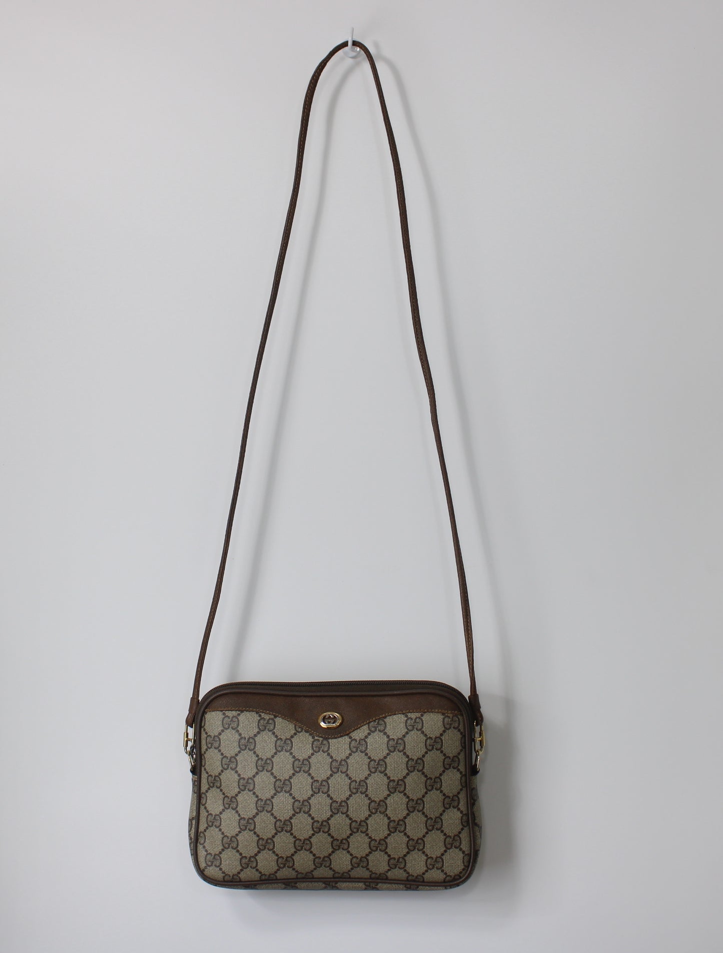 Gucci Brown GG Supreme Canvas Leather Trim Crossbody Bag