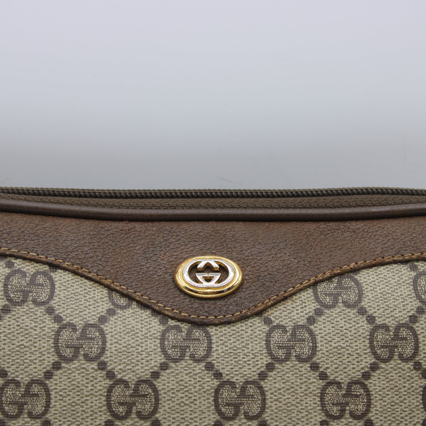 Gucci Brown Coated Canvas Gg Leather Trim Crossbody Bag
