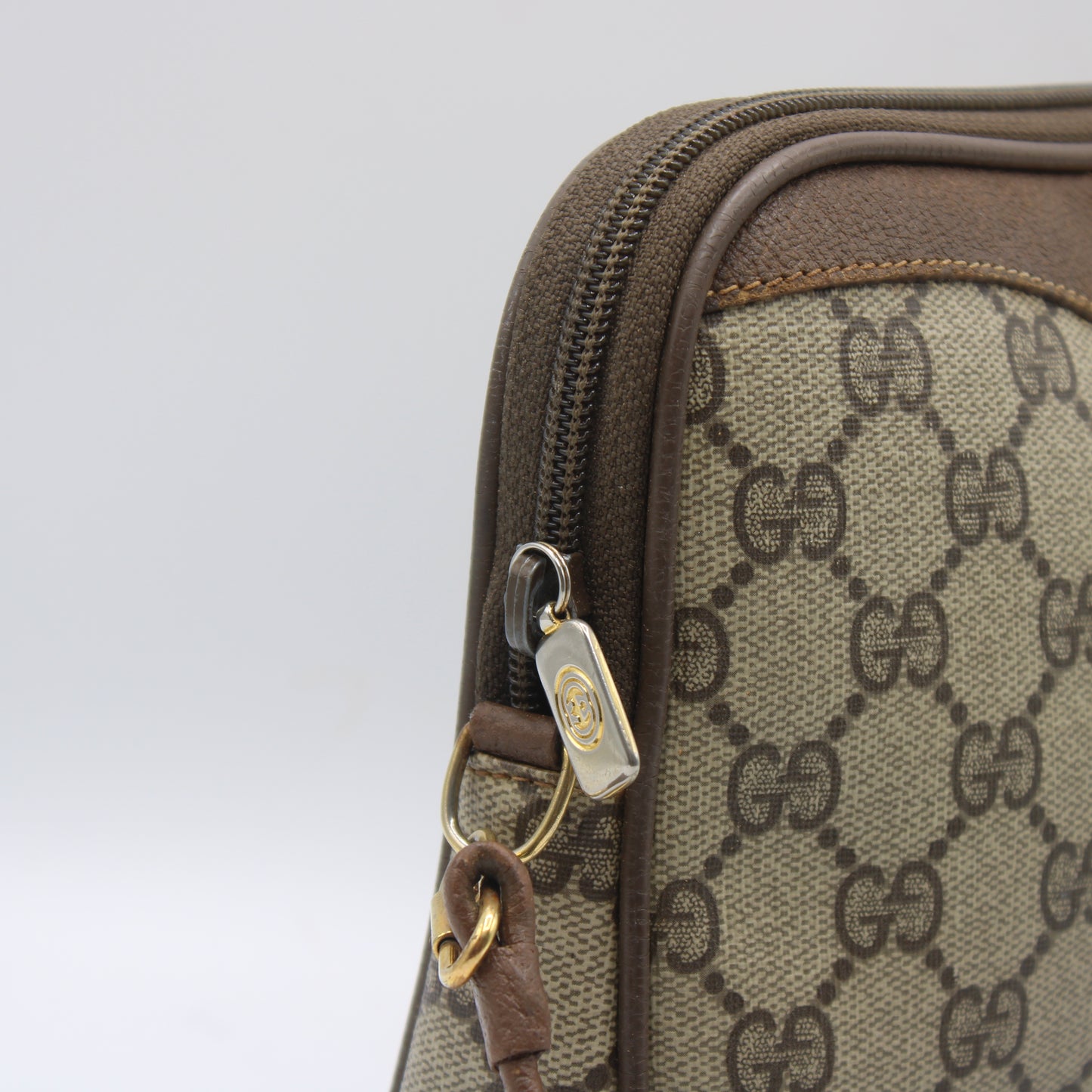 Gucci Brown Coated Canvas Gg Leather Trim Crossbody Bag