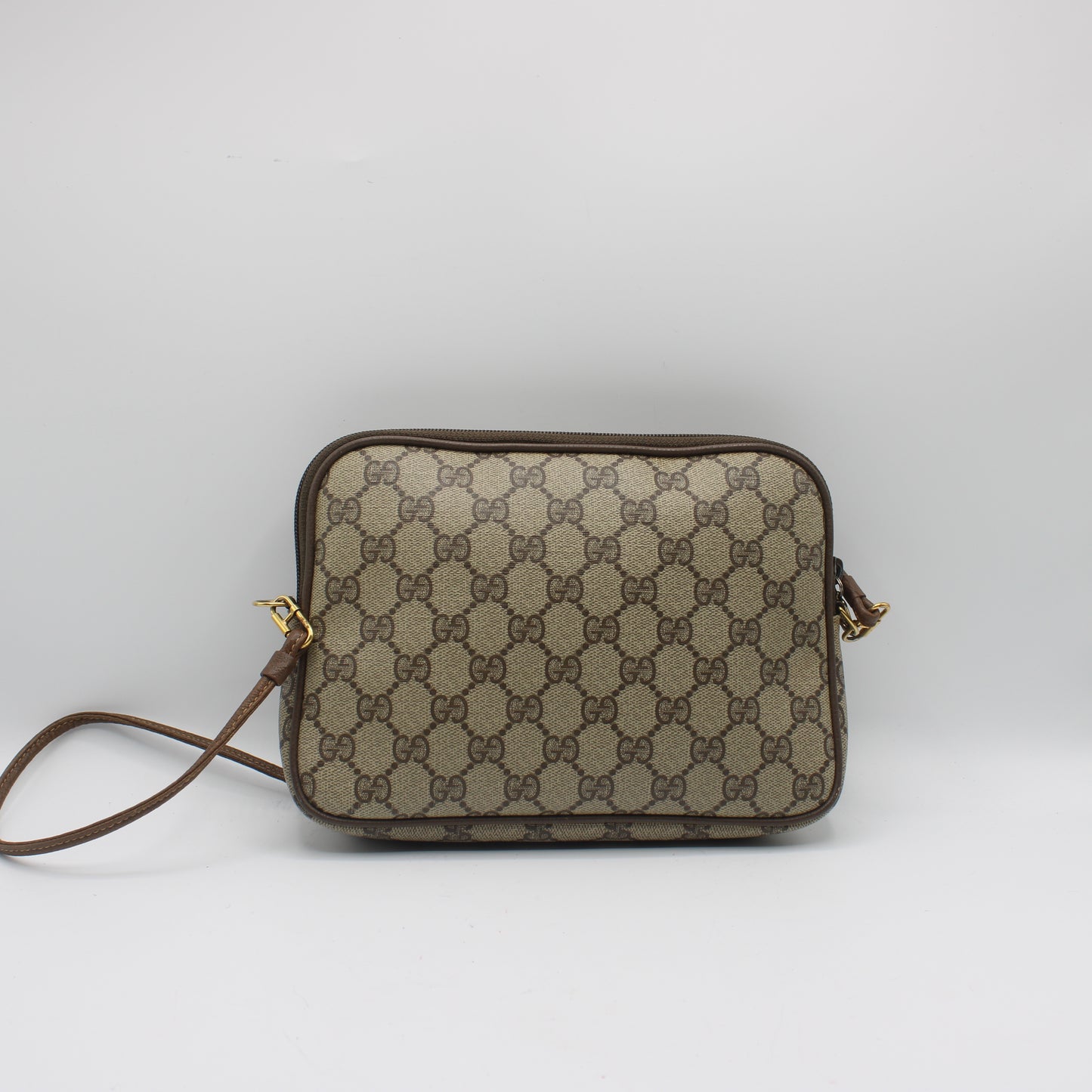 Gucci Brown Coated Canvas Gg Leather Trim Crossbody Bag