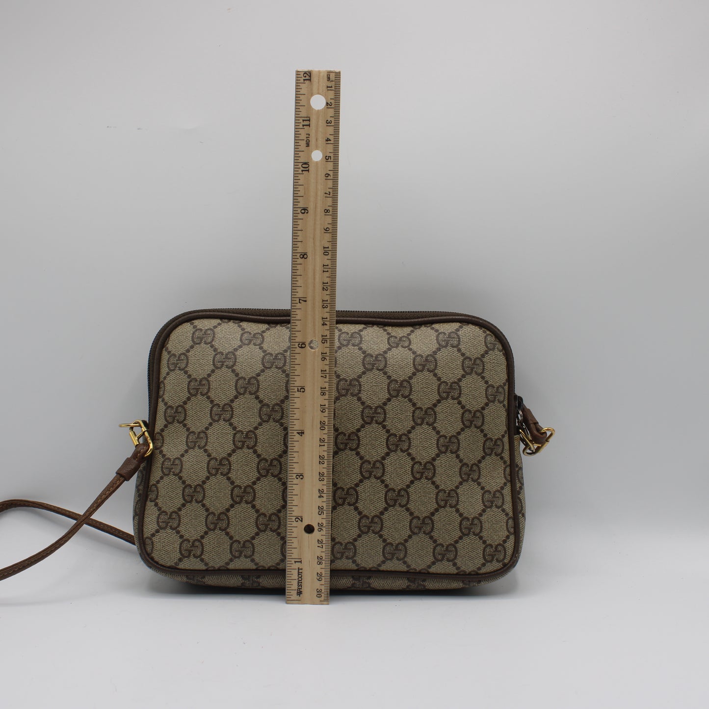 Gucci Brown Coated Canvas Gg Leather Trim Crossbody Bag