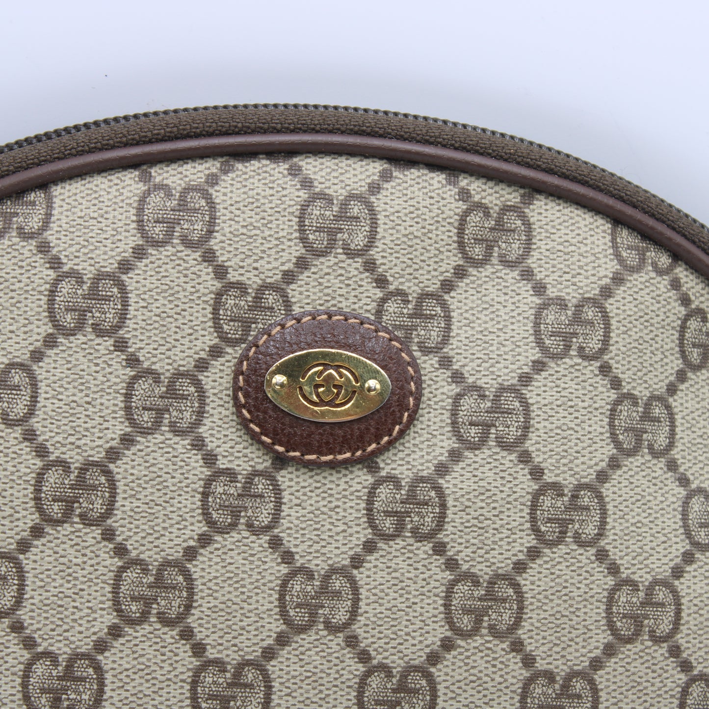 Gucci Brown GG Canvas Oval Leather Trim Crossbody Bag