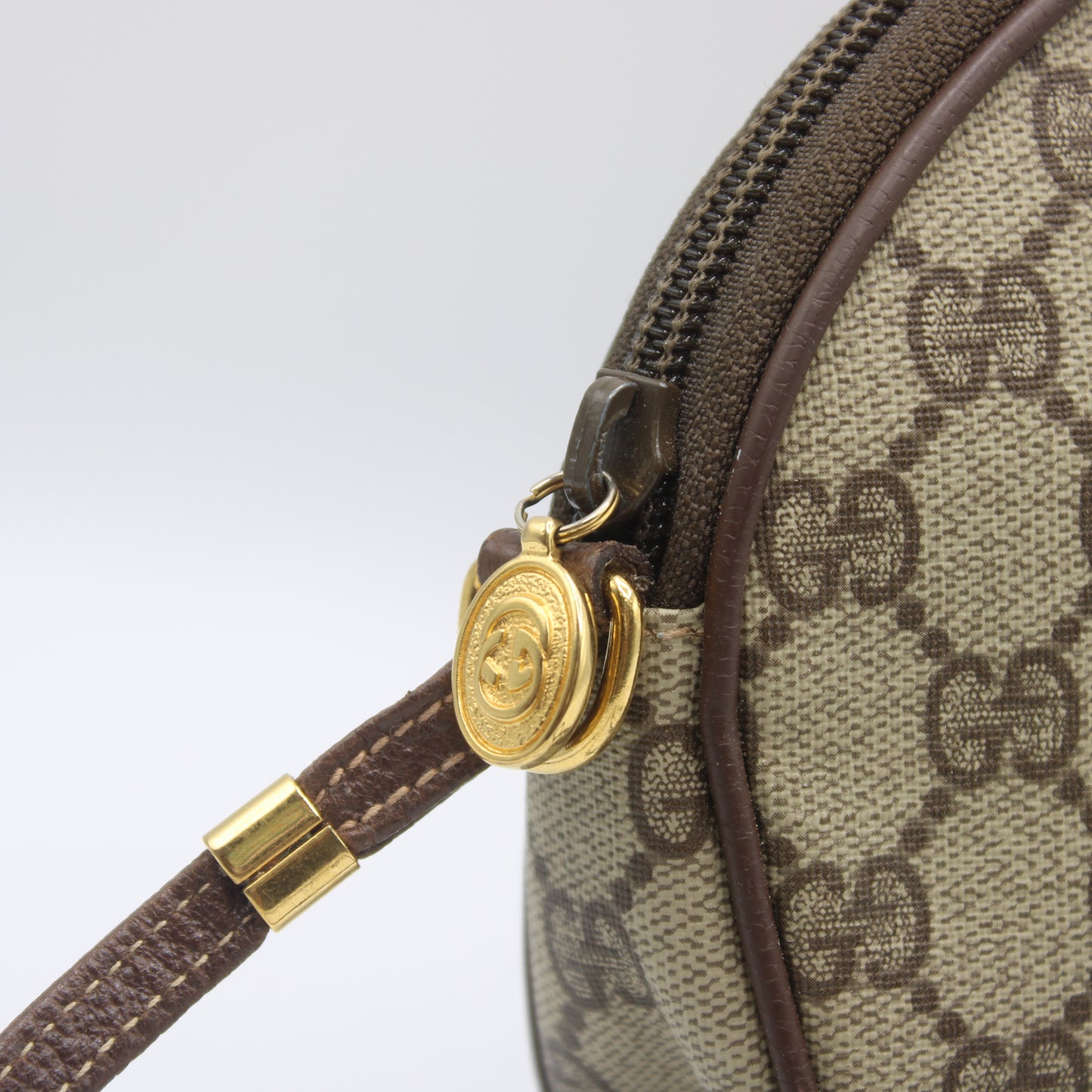 Gucci Brown GG Canvas Oval Leather Trim Crossbody Bag