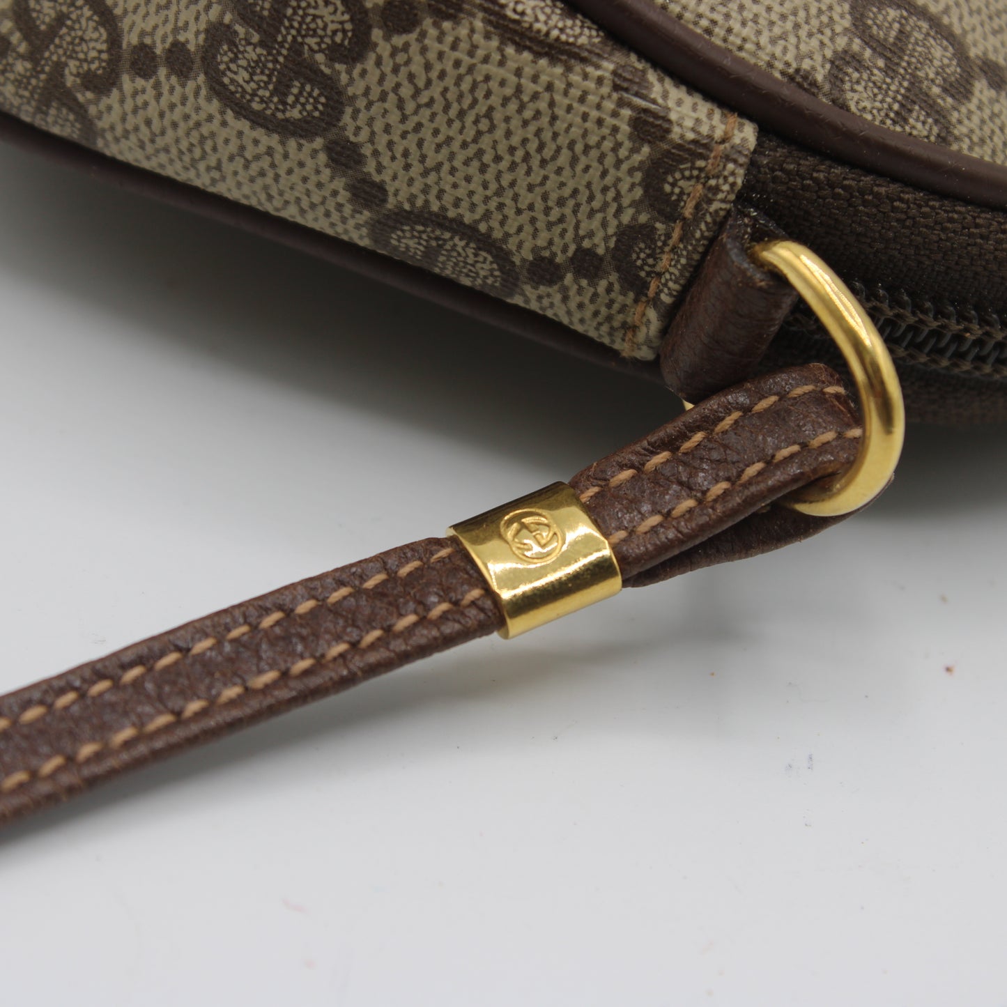 Gucci Brown GG Canvas Oval Leather Trim Crossbody Bag