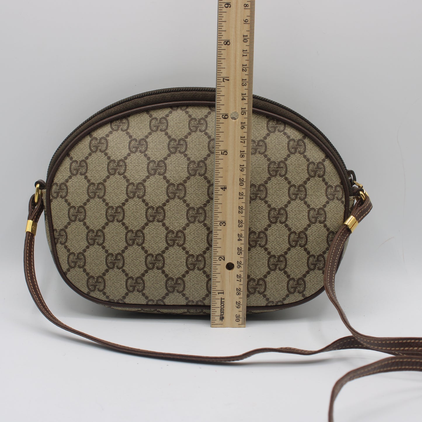 Gucci Brown GG Canvas Oval Leather Trim Crossbody Bag