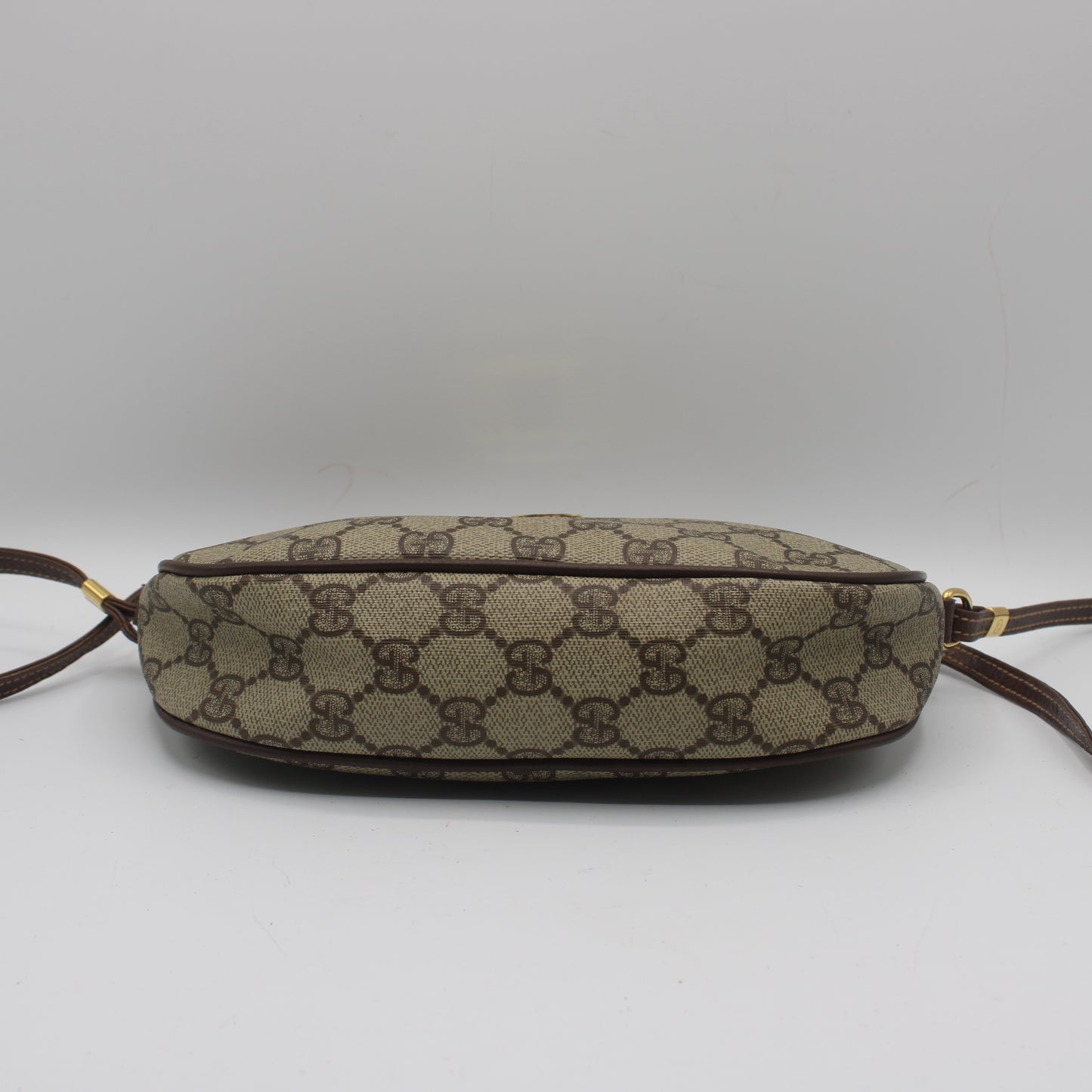 Gucci Brown GG Canvas Oval Leather Trim Crossbody Bag
