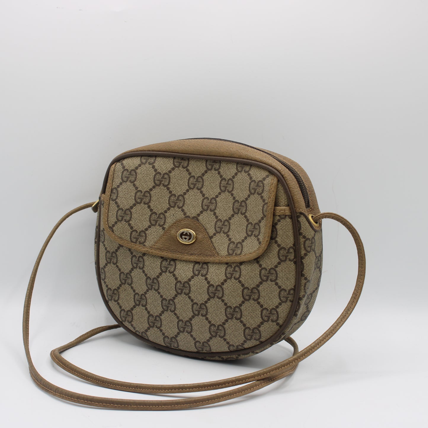 Gucci Beige GG Canvas Leather Trim Crossbody Bag