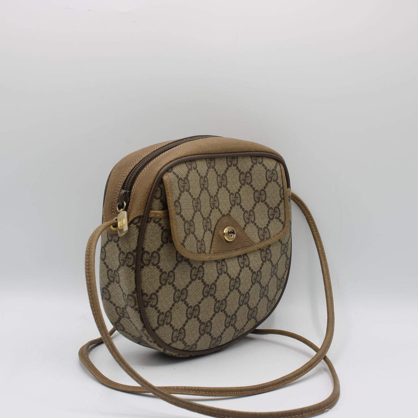 Gucci Beige GG Canvas Leather Trim Crossbody Bag