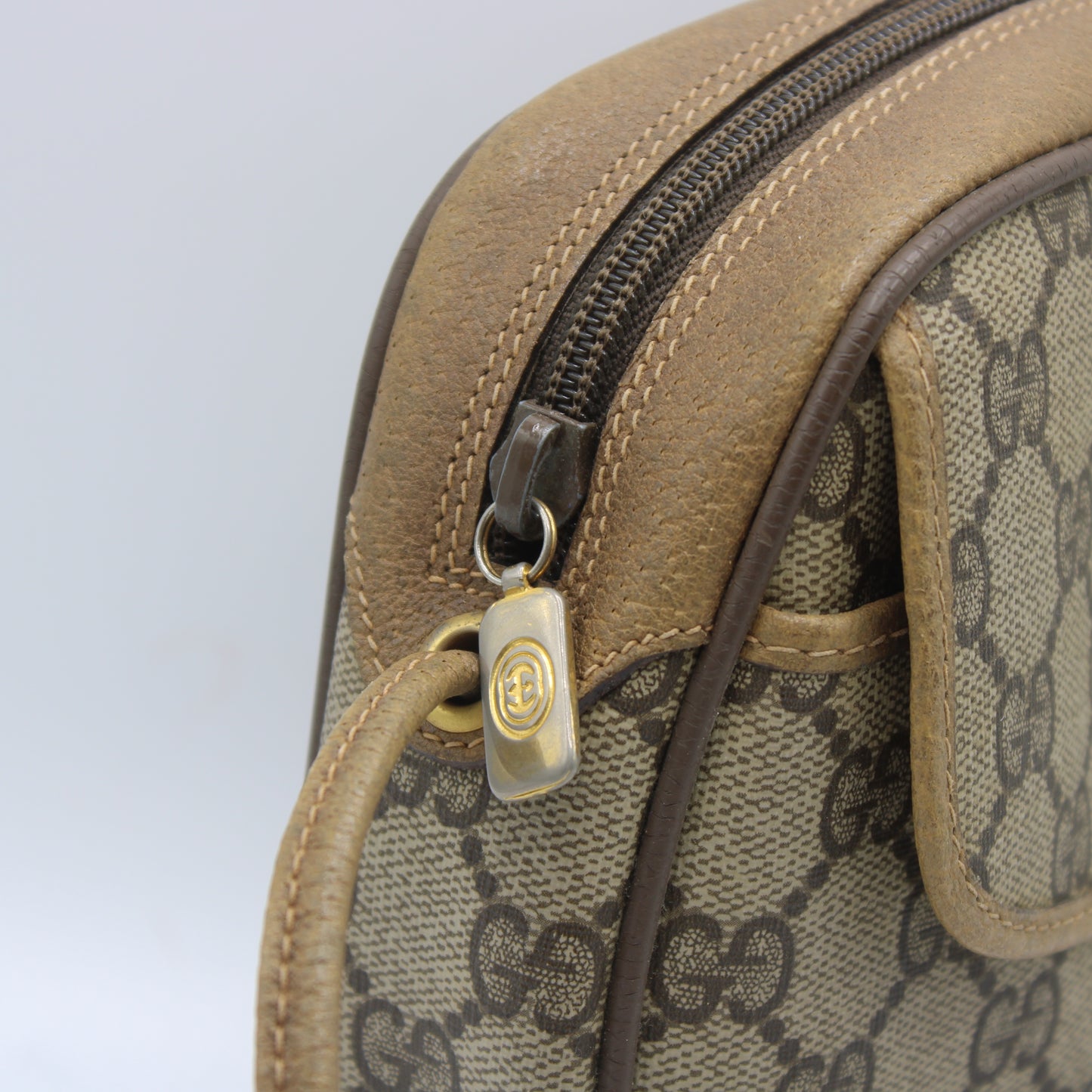 Gucci Beige GG Canvas Leather Trim Crossbody Bag