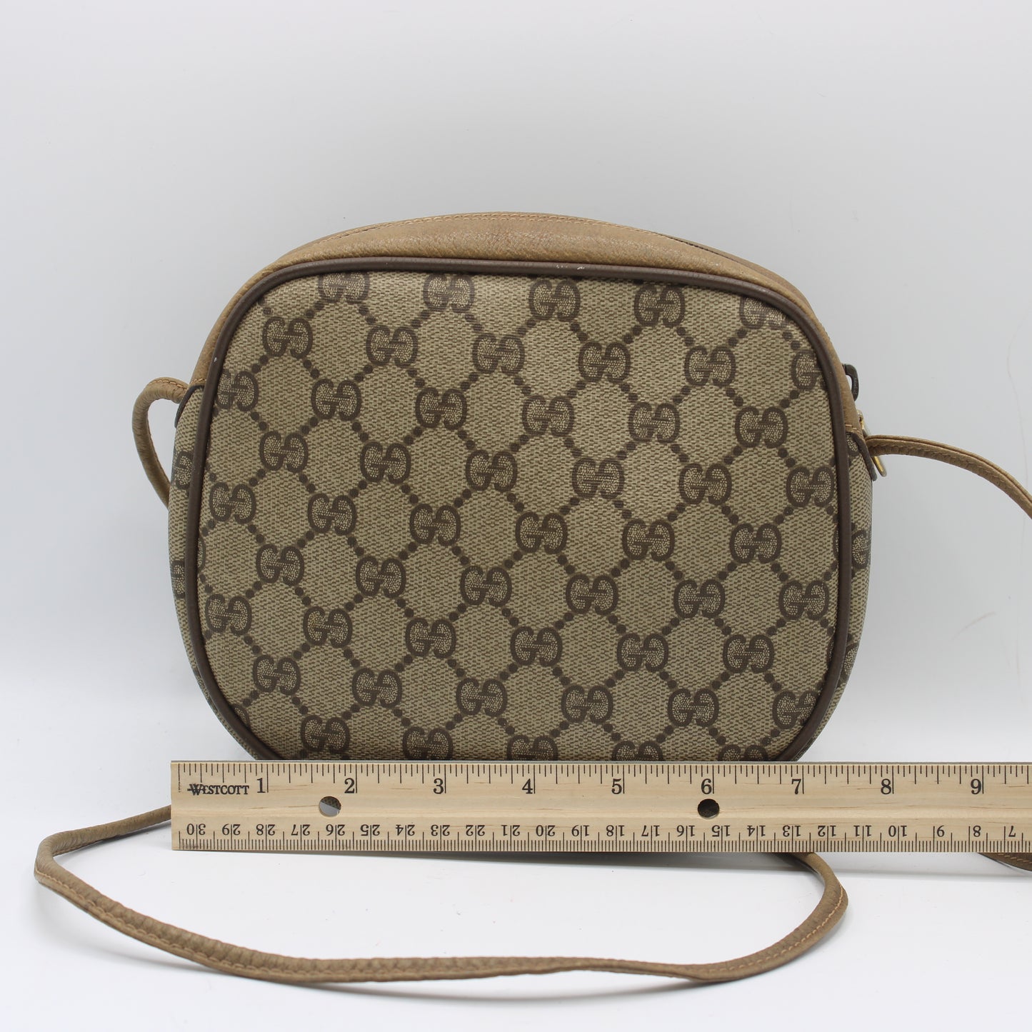Gucci Beige GG Canvas Leather Trim Crossbody Bag