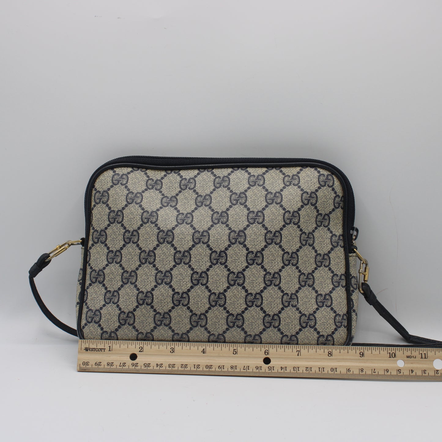 Gucci Beige GG Coated Canvas Navy Leather Crossbody Bag