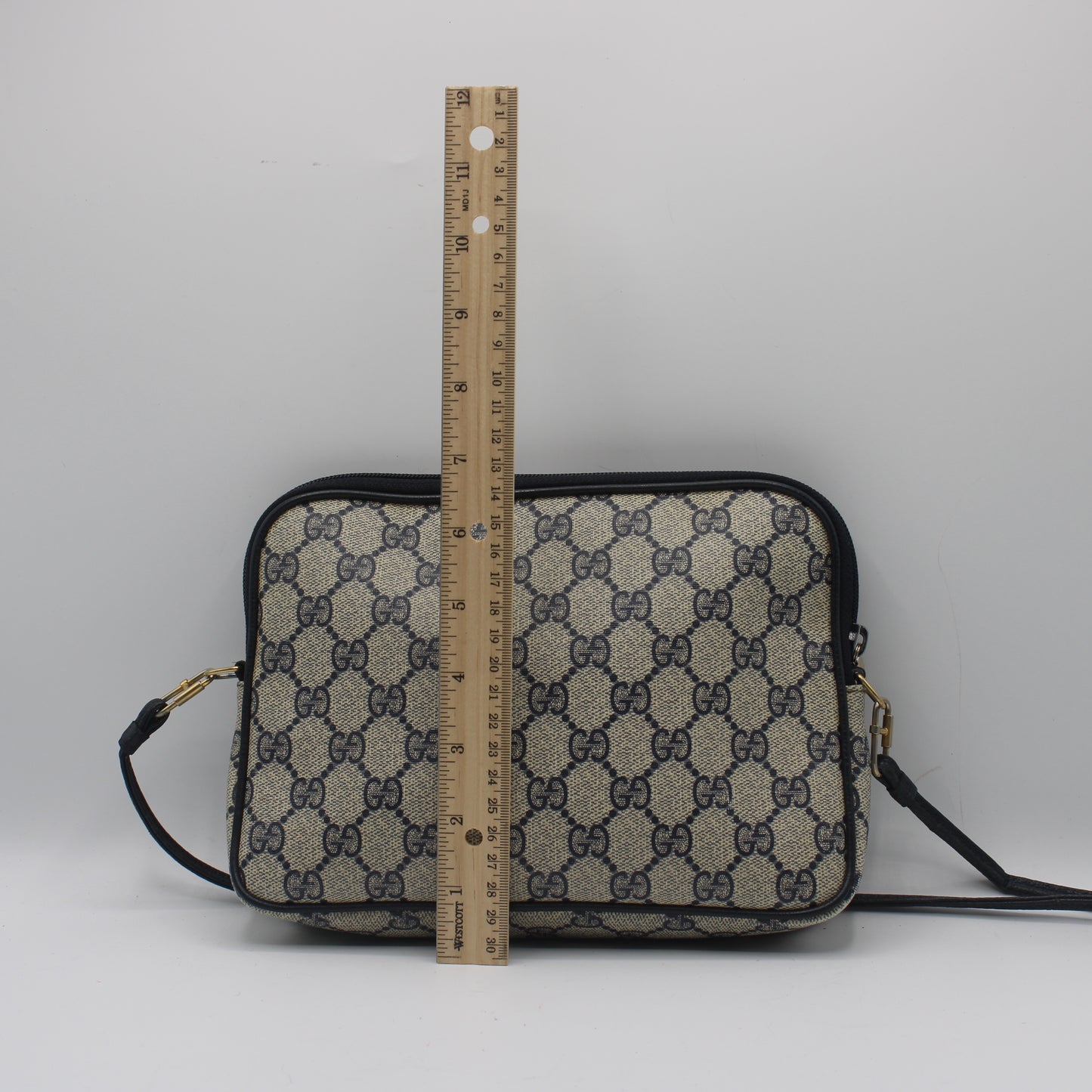Gucci Beige GG Coated Canvas Navy Leather Crossbody Bag