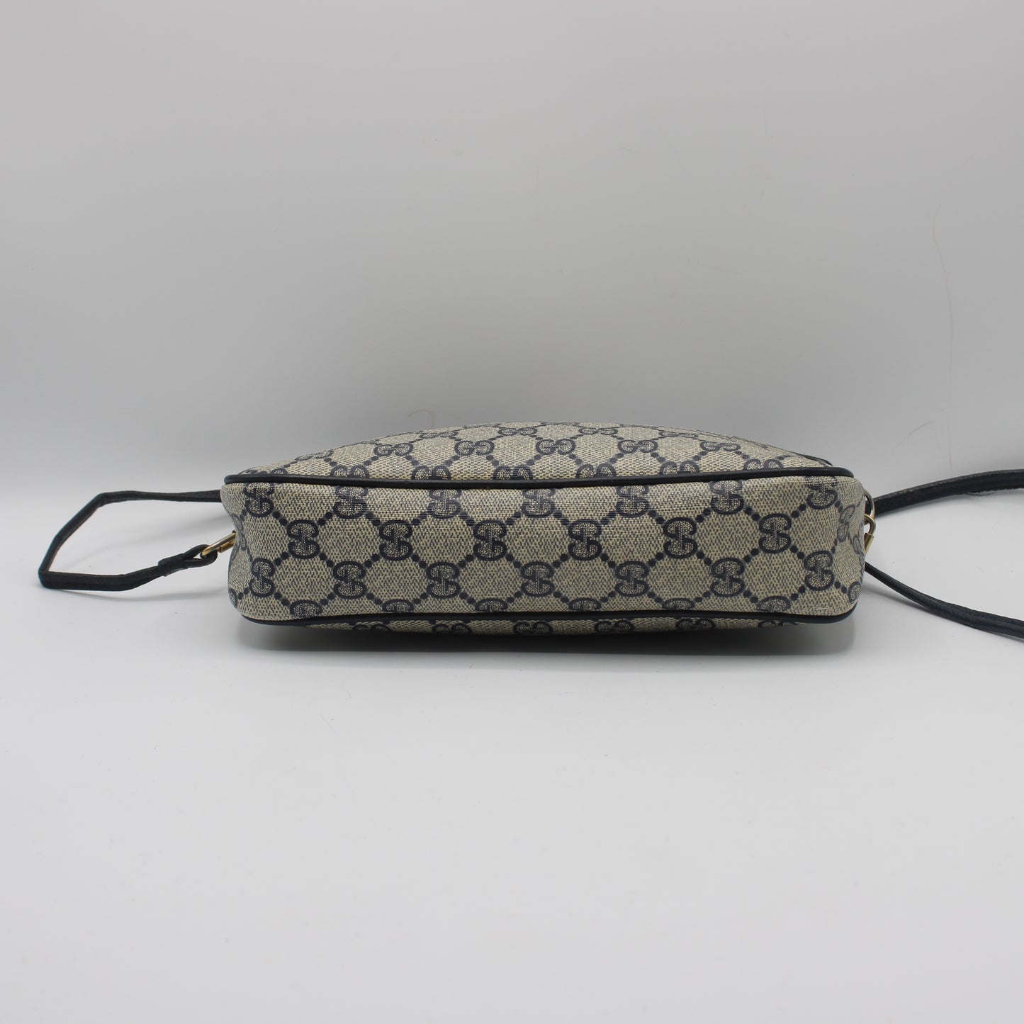 Gucci Beige GG Coated Canvas Navy Leather Crossbody Bag
