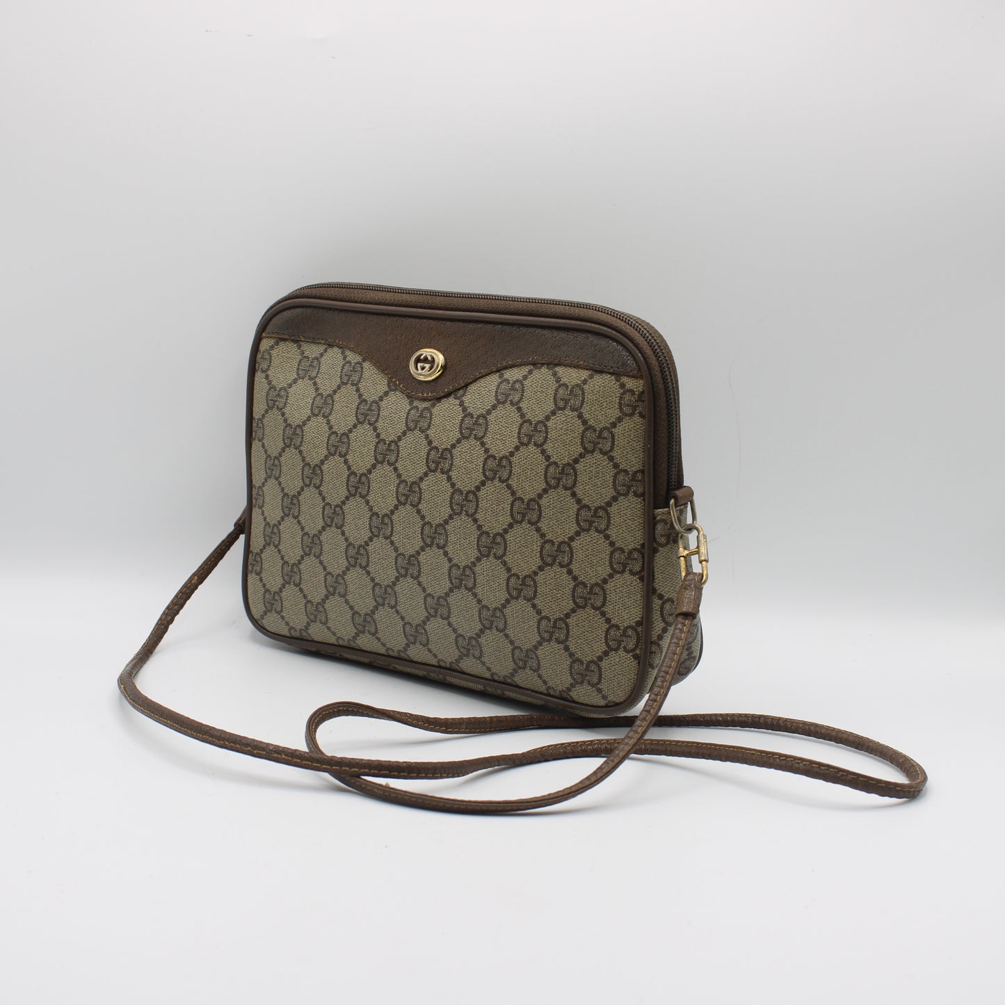 Gucci Brown GG Supreme Canvas Leather Trim Crossbody Bag