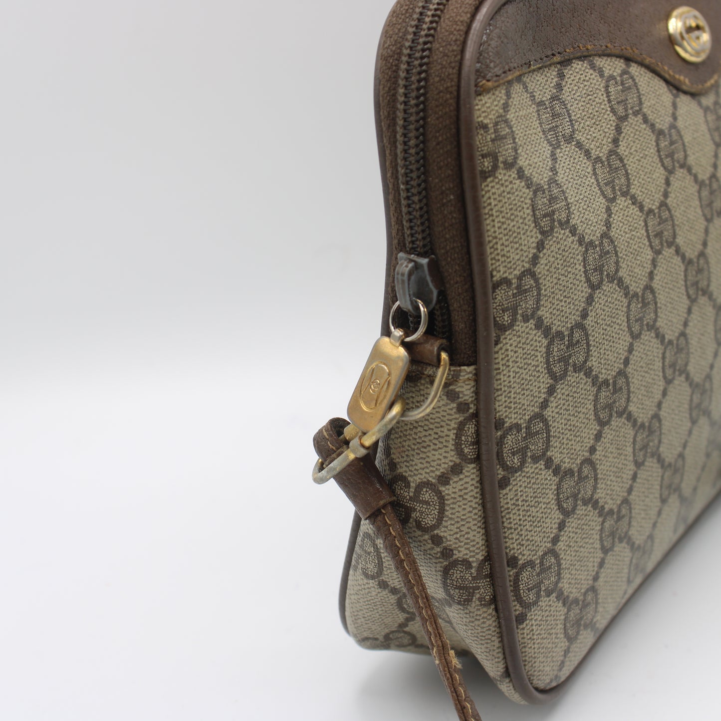 Gucci Brown GG Supreme Canvas Leather Trim Crossbody Bag