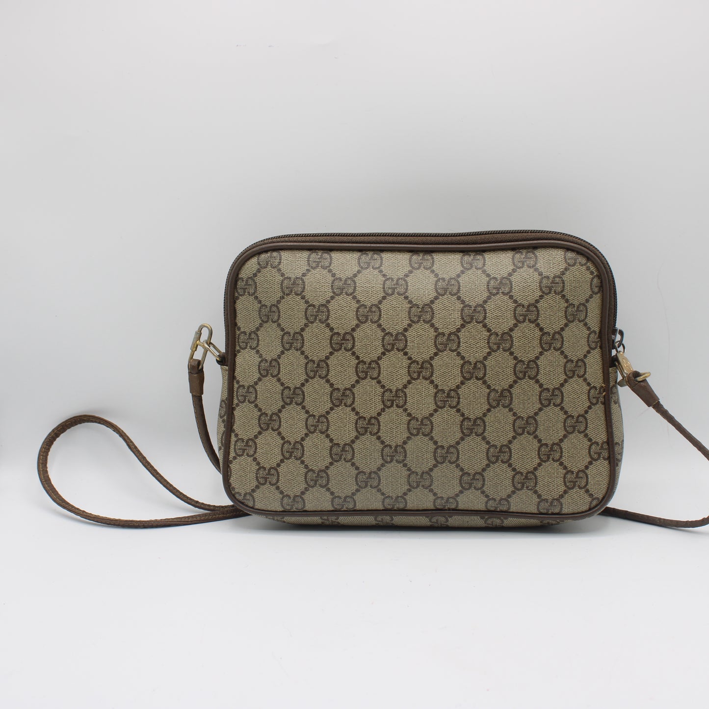 Gucci Brown GG Supreme Canvas Leather Trim Crossbody Bag