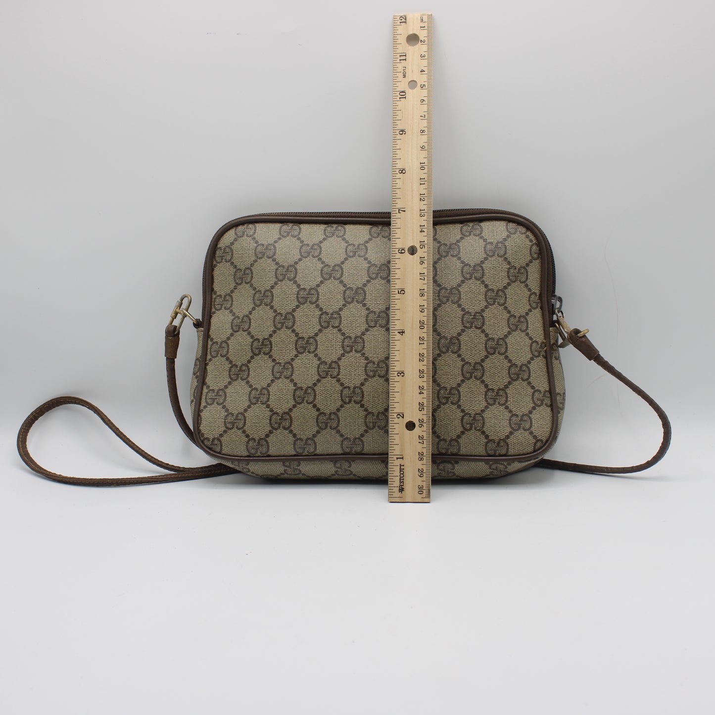 Gucci Brown GG Supreme Canvas Leather Trim Crossbody Bag