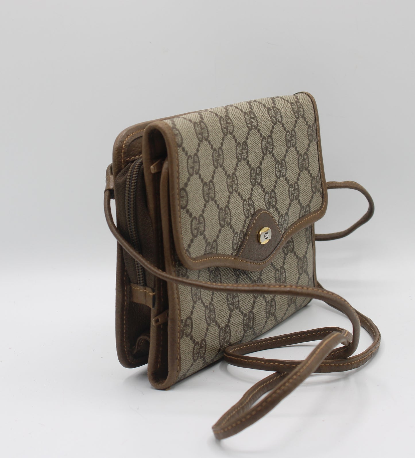 Gucci Brown Monogram Coated Canvas Leather Crossbody Bag