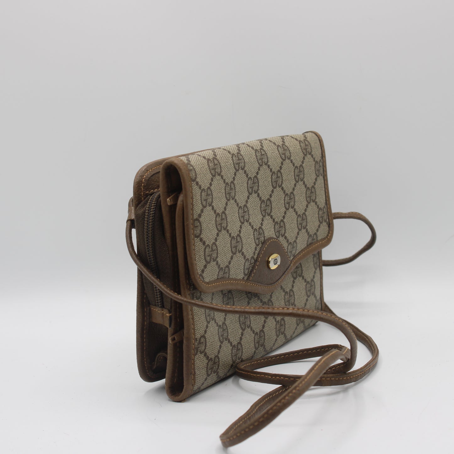 Gucci Brown Monogram Coated Canvas Leather Crossbody Bag