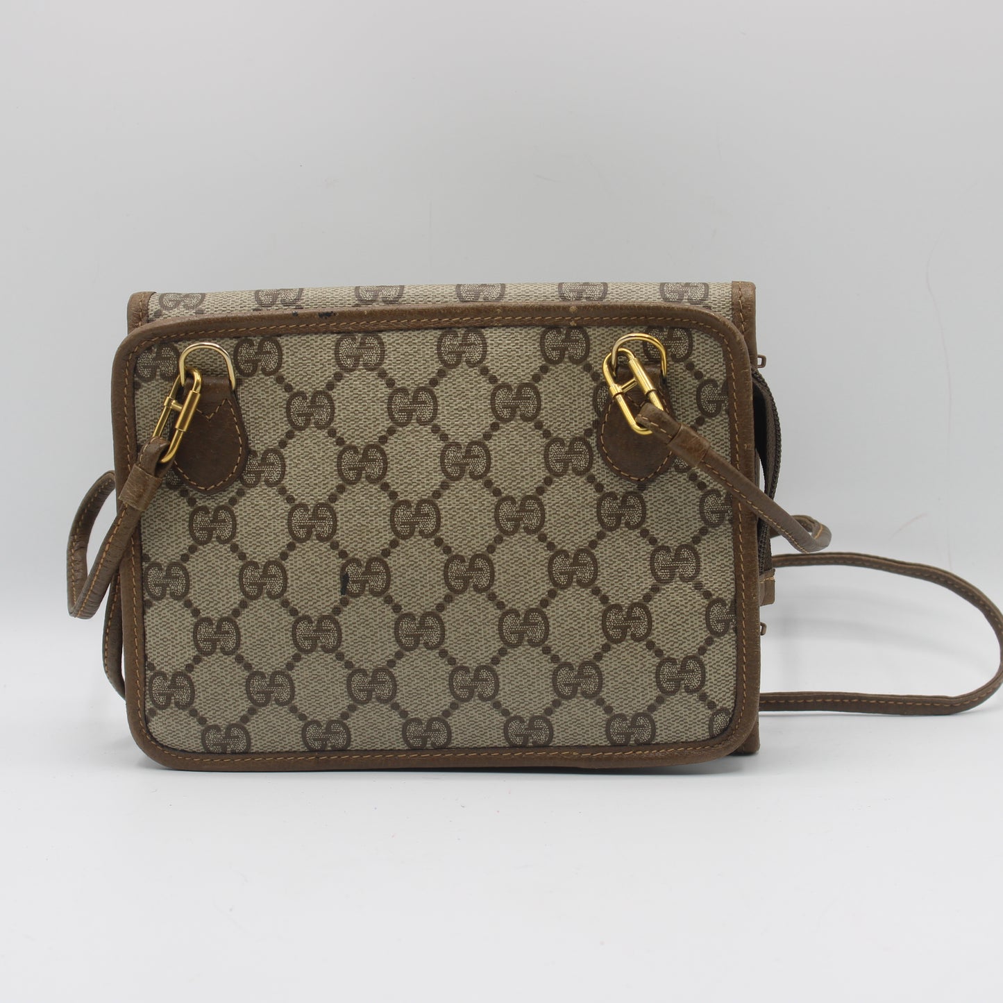 Gucci Brown Monogram Coated Canvas Leather Crossbody Bag