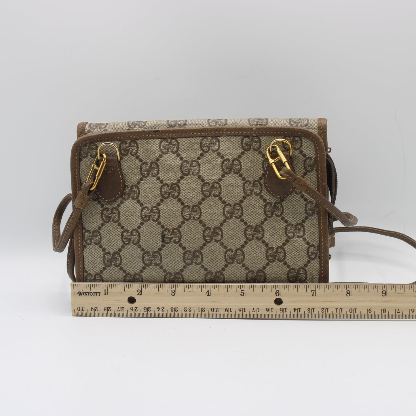 Gucci Brown Monogram Coated Canvas Leather Crossbody Bag