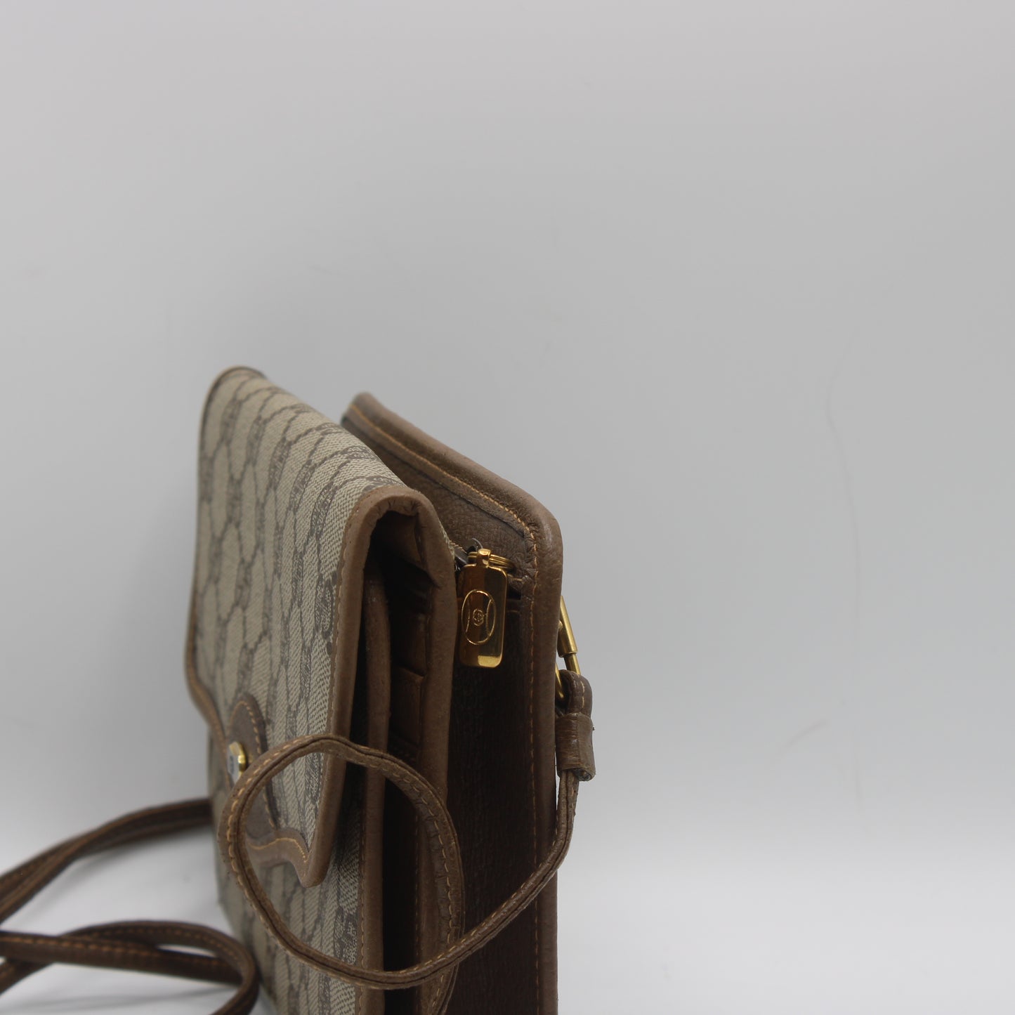 Gucci Brown Monogram Coated Canvas Leather Crossbody Bag