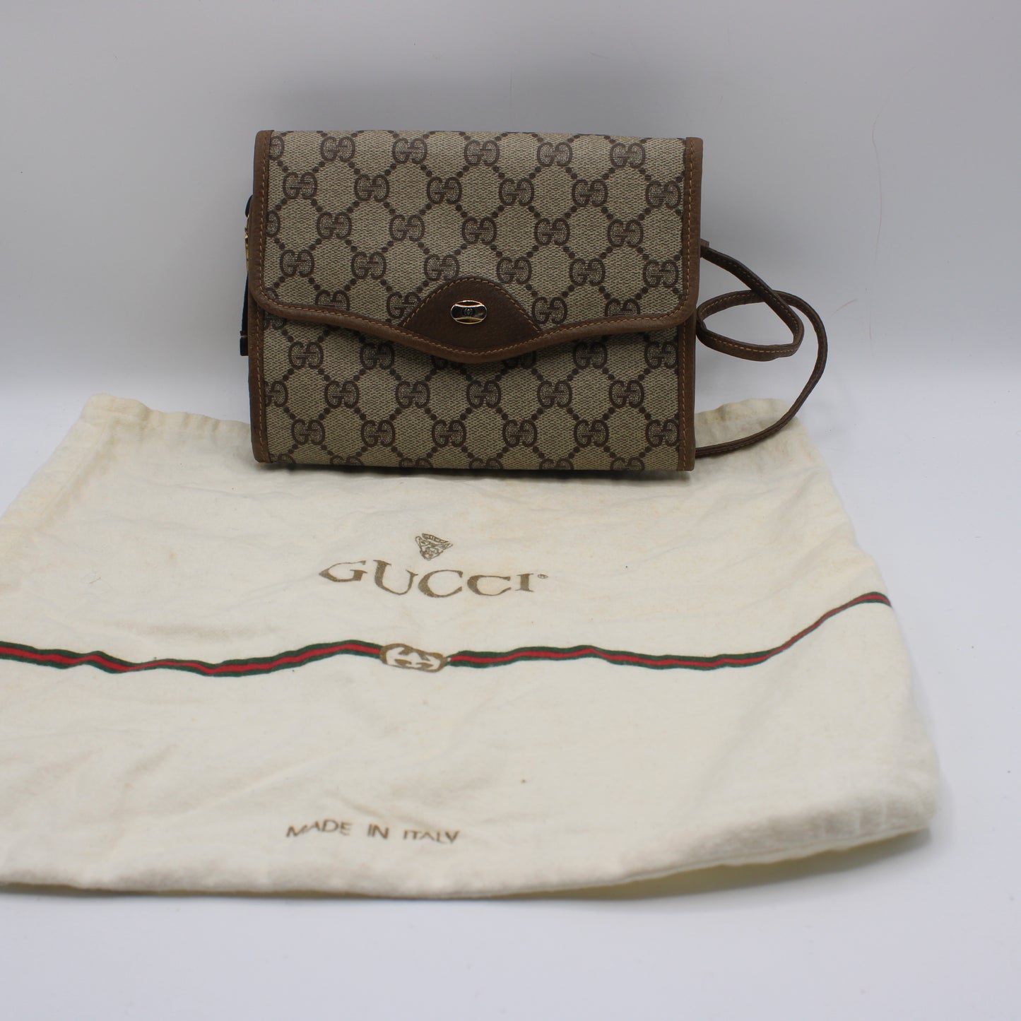 Gucci Brown Monogram Coated Canvas Leather Crossbody Bag