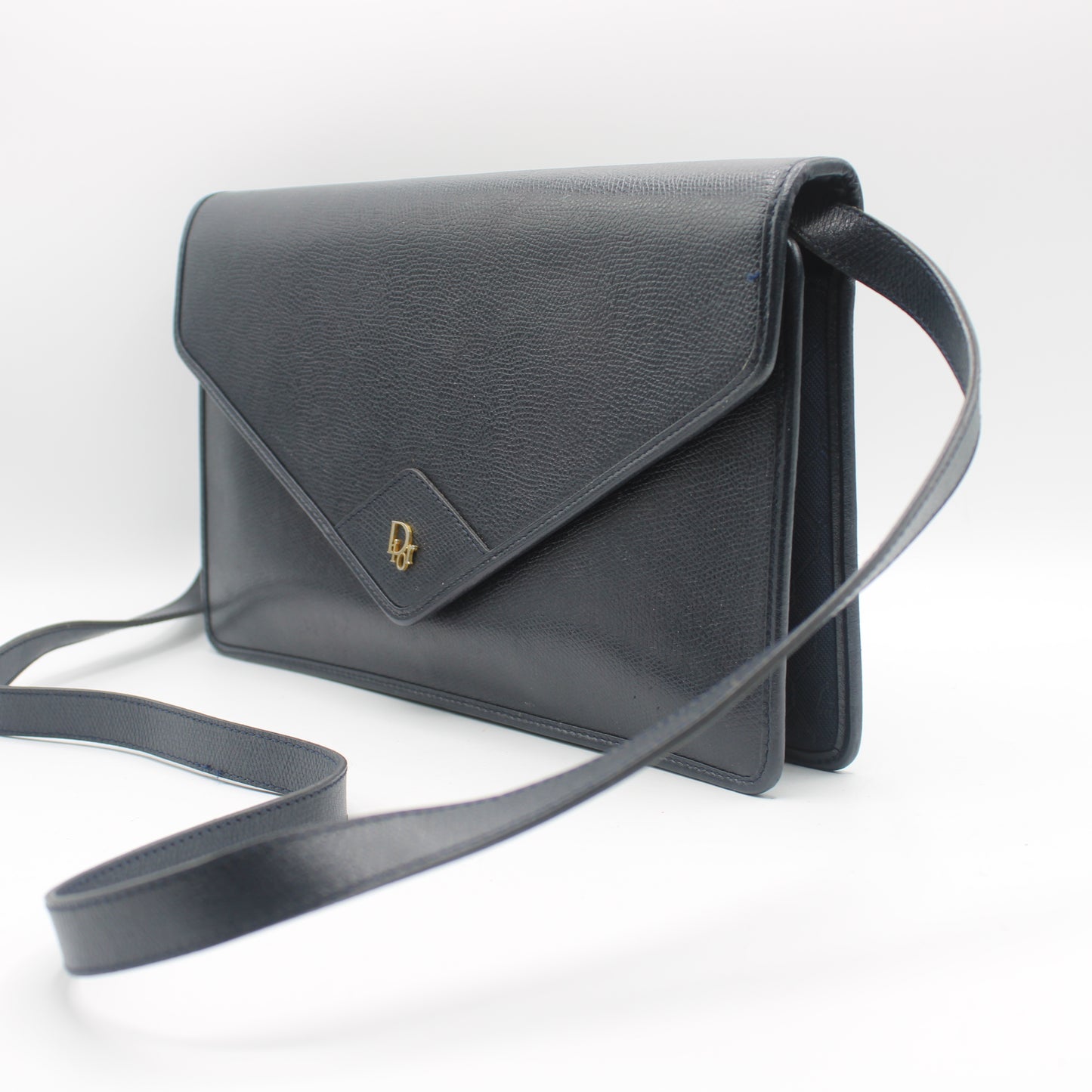Christian Dior Dark Navy Leather Envelope Crossbody Bag