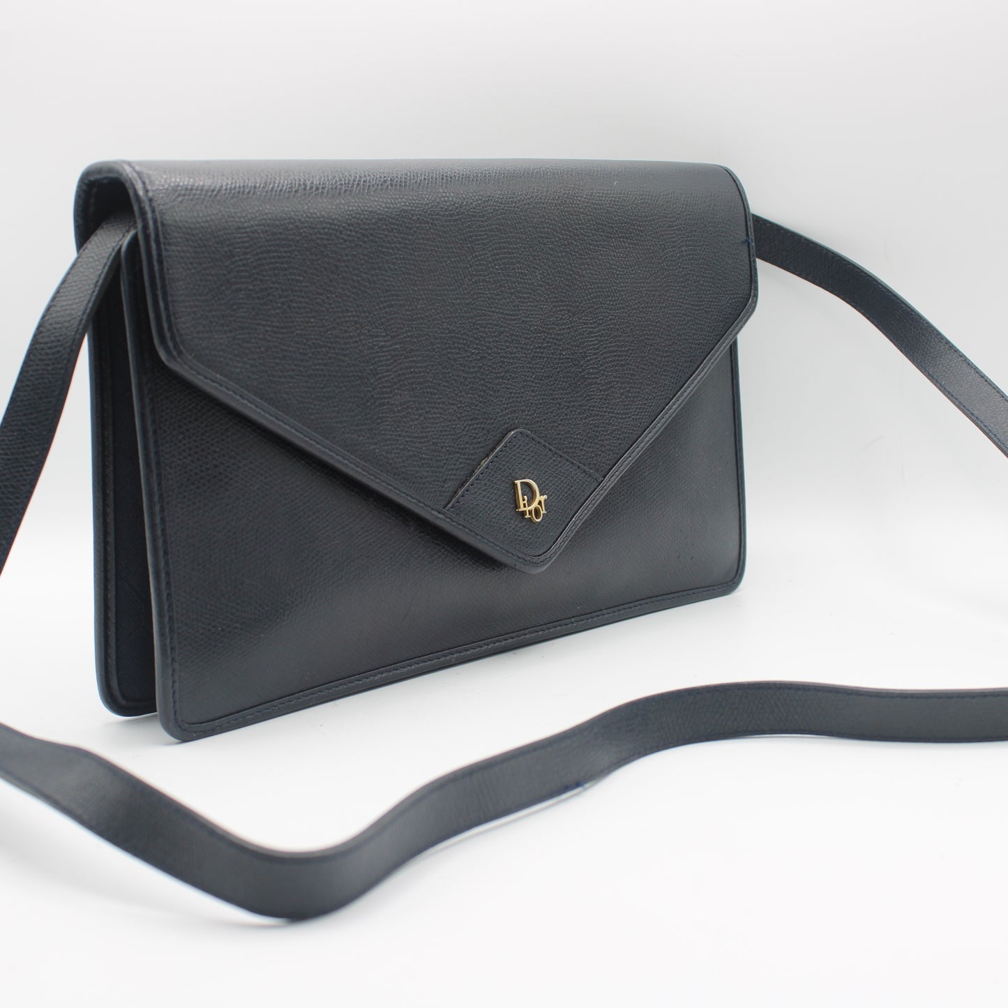 Christian Dior Dark Navy Leather Envelope Crossbody Bag