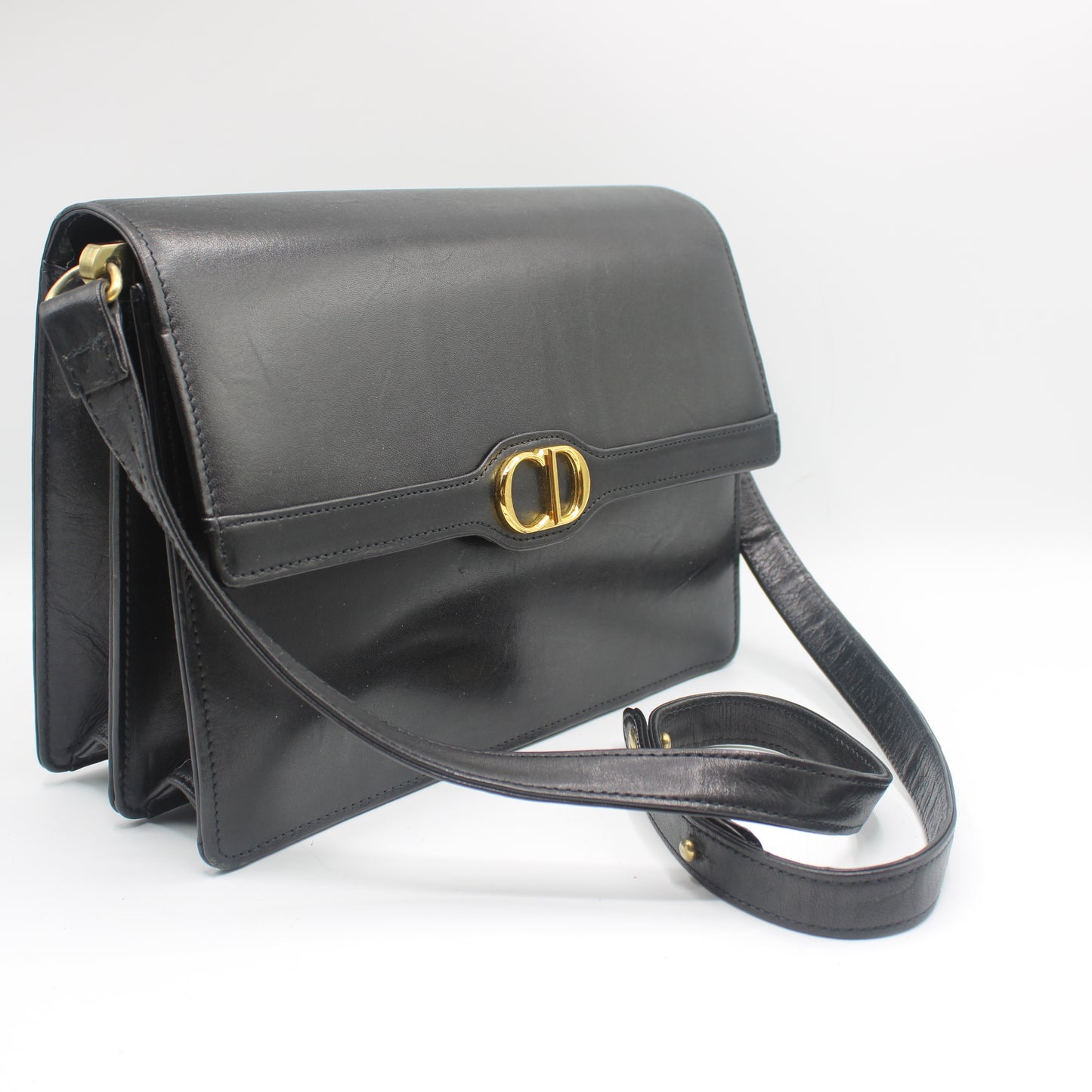 Christian Dior Black Leather CD Logo Crossbody Bag