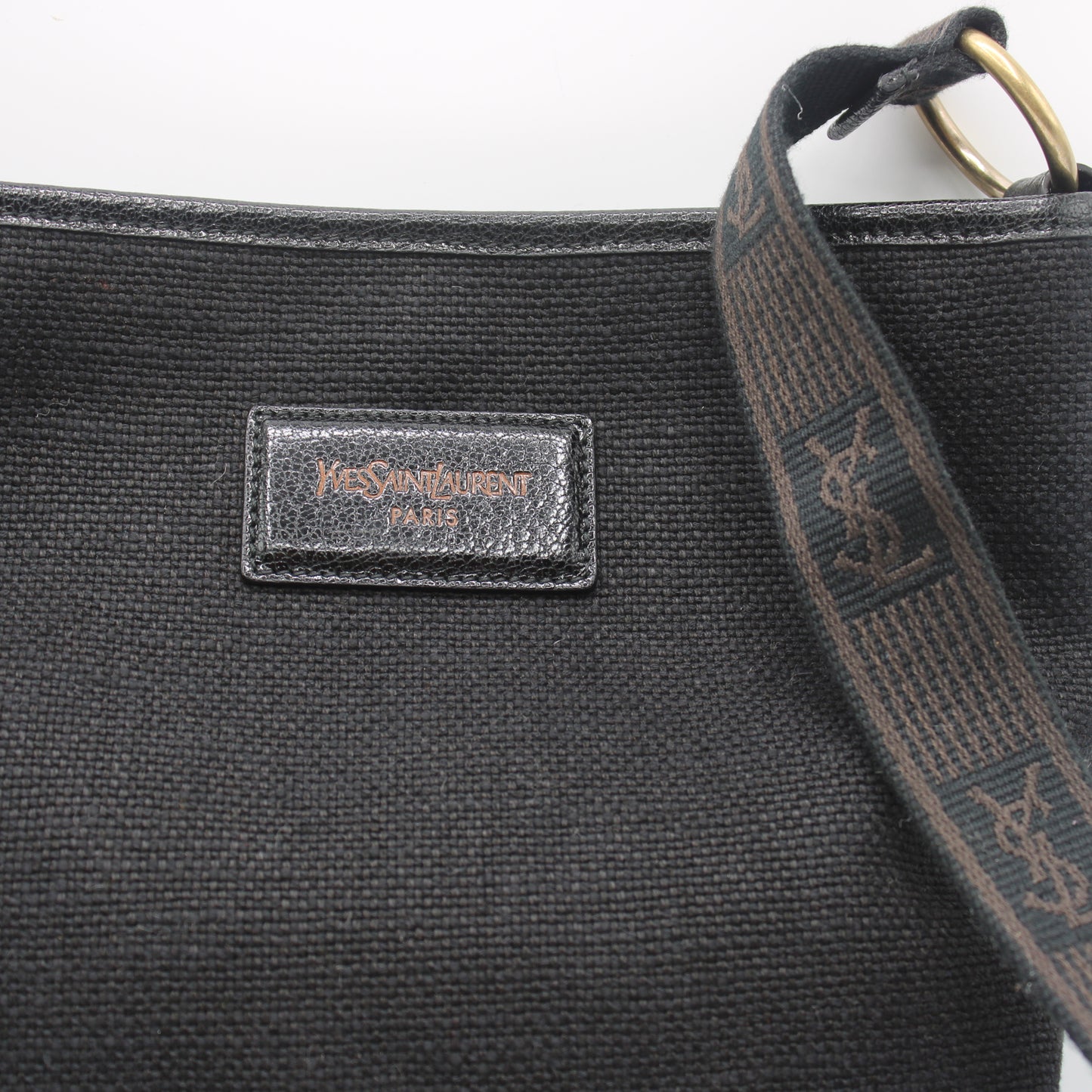 Yves Saint Laurent Black Canvas Logo Strap Crossbody Bag