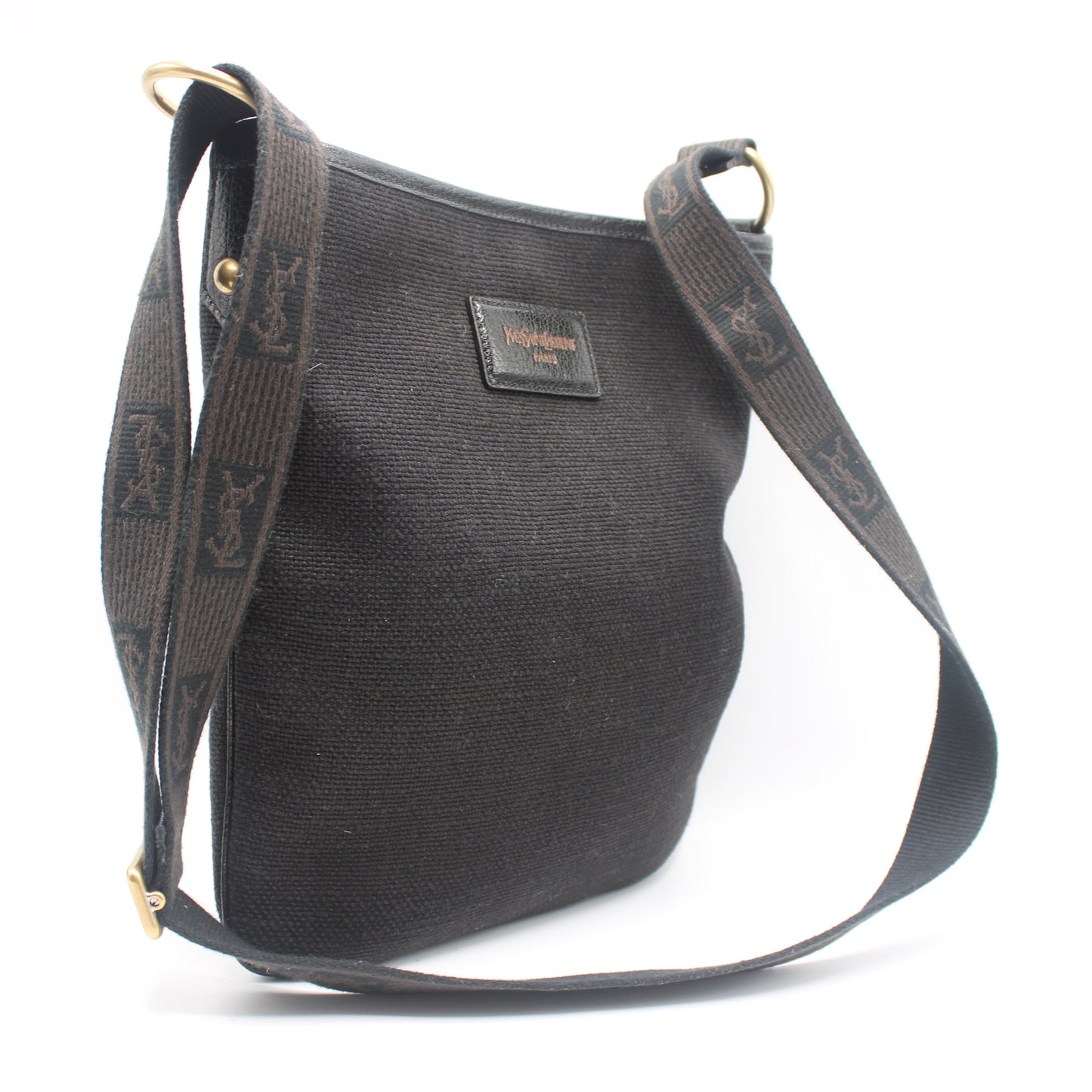 Yves Saint Laurent Black Canvas Logo Strap Crossbody Bag