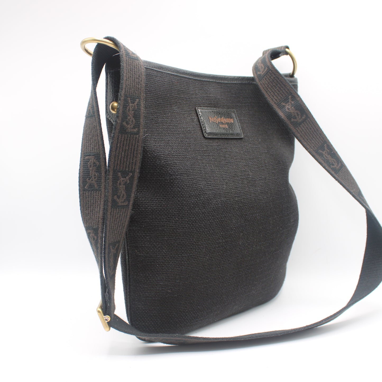Yves Saint Laurent Black Canvas Logo Strap Crossbody Bag