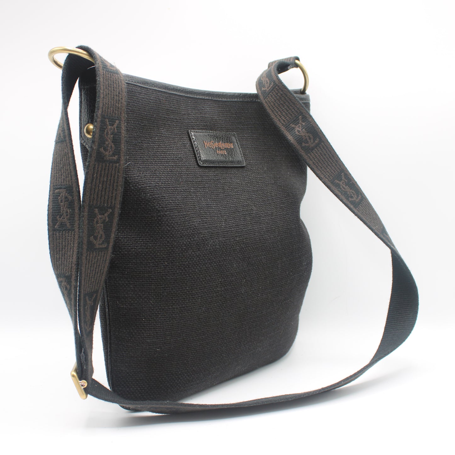 Yves Saint Laurent Black Canvas Logo Strap Crossbody Bag