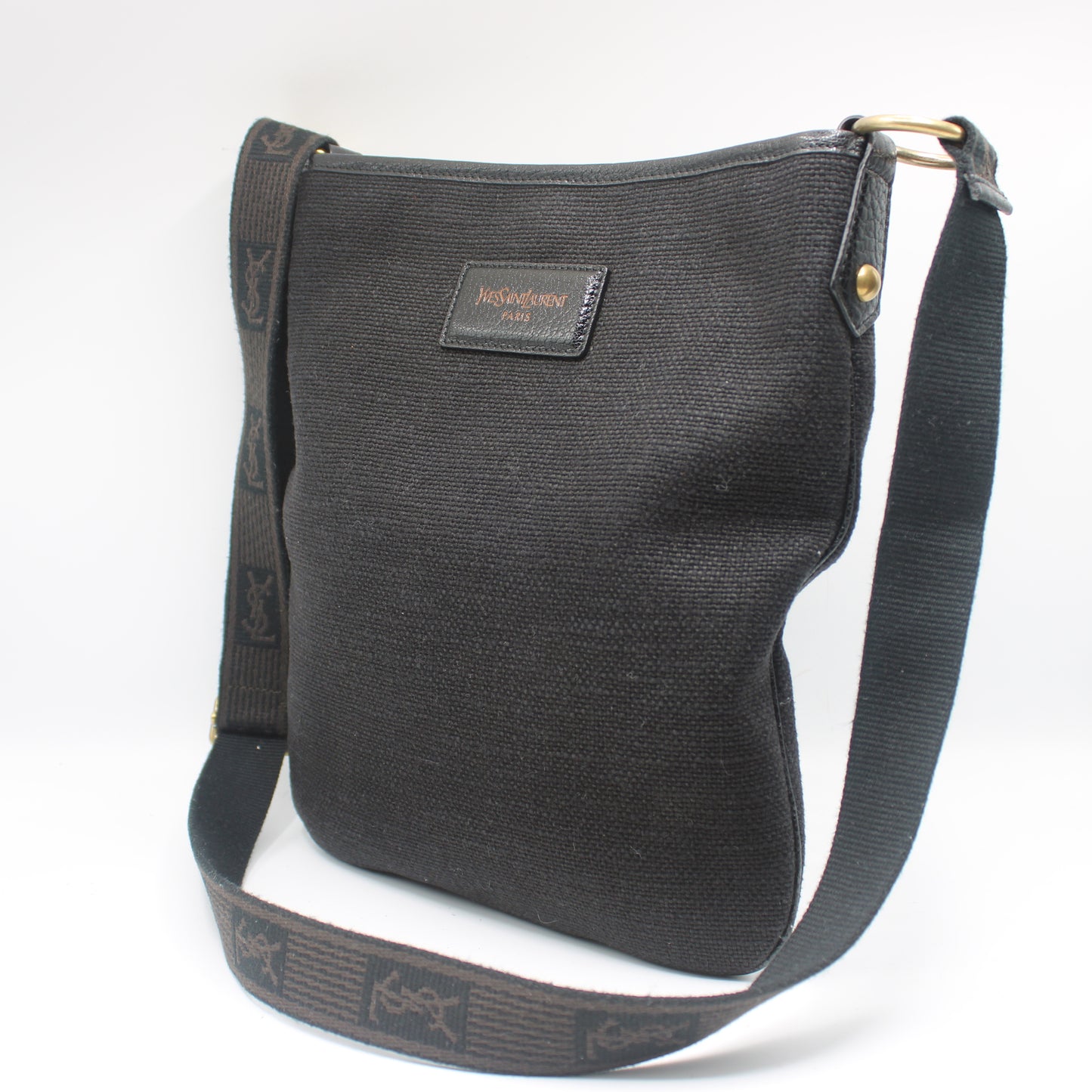 Yves Saint Laurent Black Canvas Logo Strap Crossbody Bag