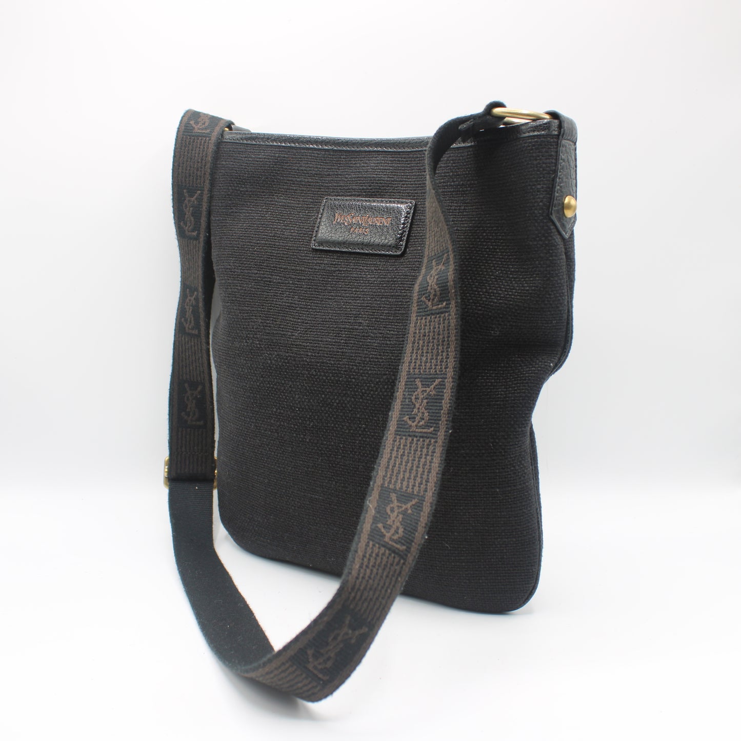 Yves Saint Laurent Black Canvas Logo Strap Crossbody Bag