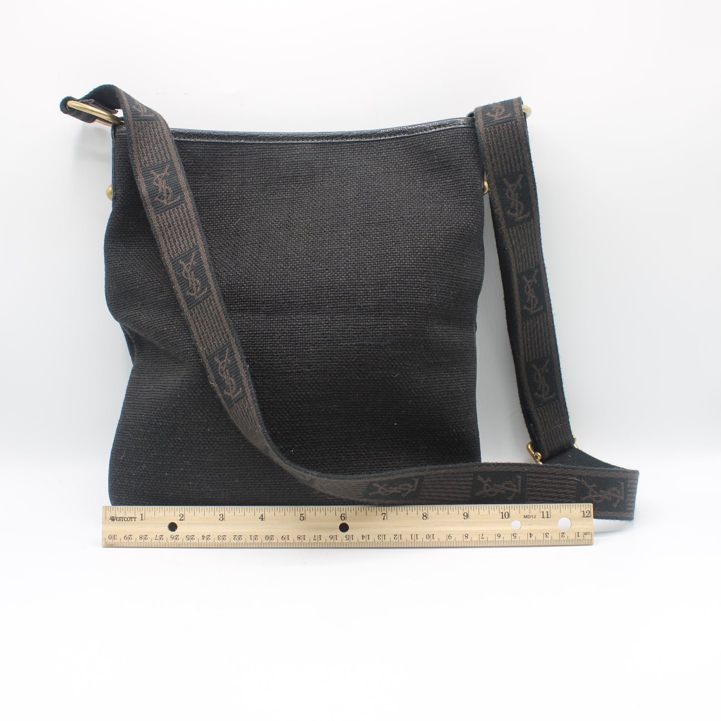 Yves Saint Laurent Black Canvas Logo Strap Crossbody Bag
