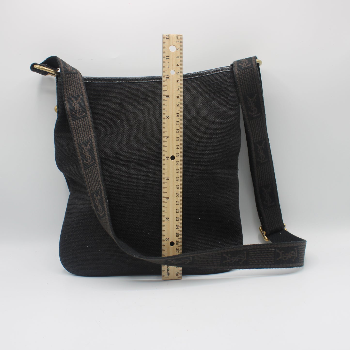 Yves Saint Laurent Black Canvas Logo Strap Crossbody Bag