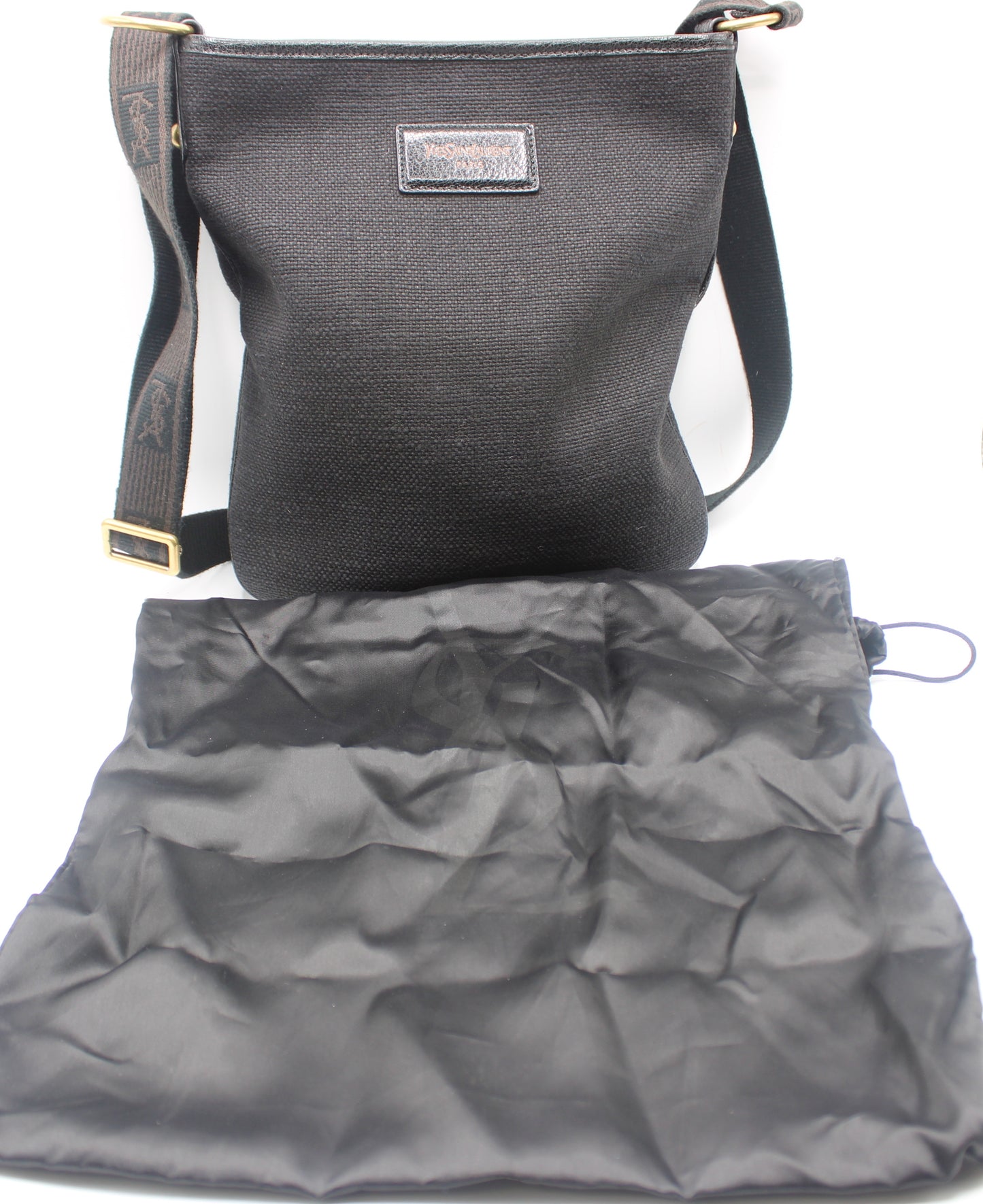 Yves Saint Laurent Black Canvas Logo Strap Crossbody Bag