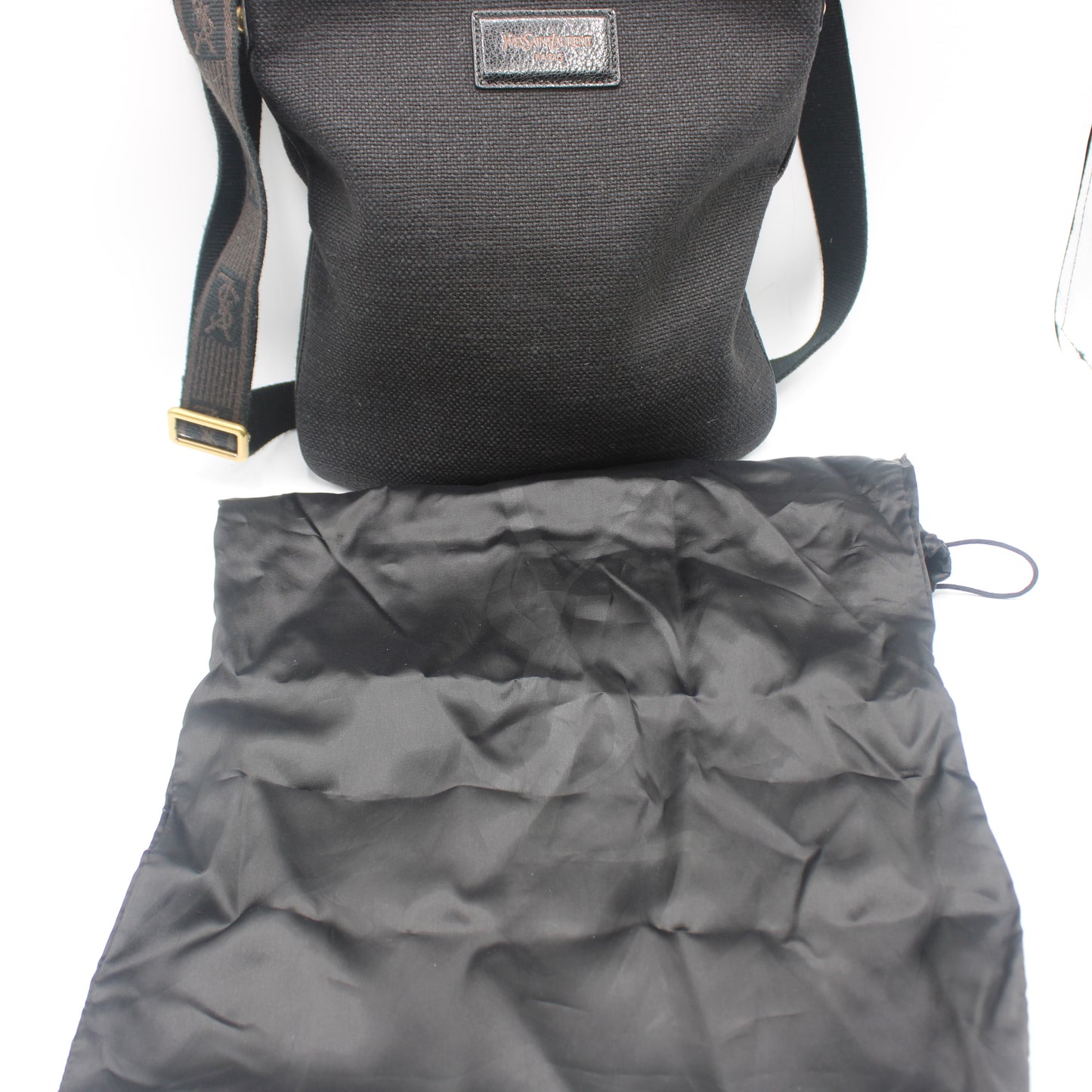 Yves Saint Laurent Black Canvas Logo Strap Crossbody Bag