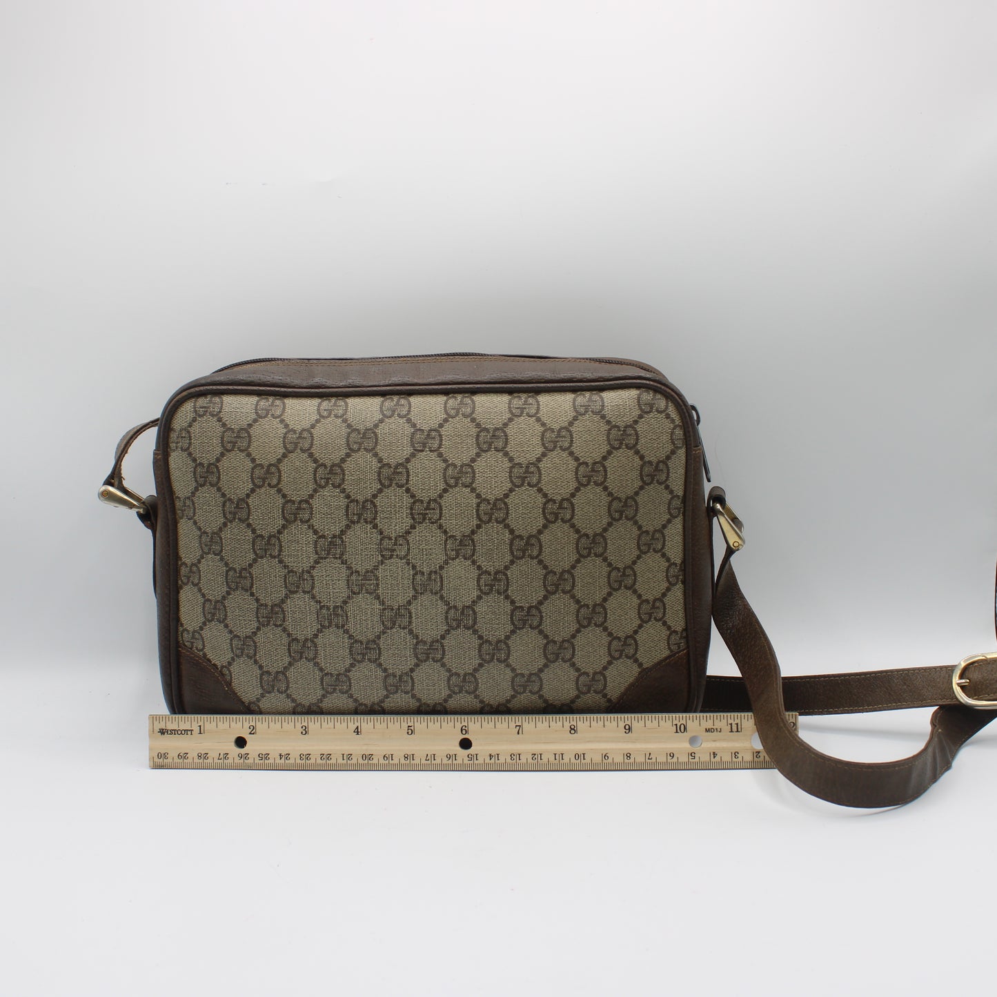 Gucci Brown GG Canvas Leather Trim Crossbody Shoulder Bag