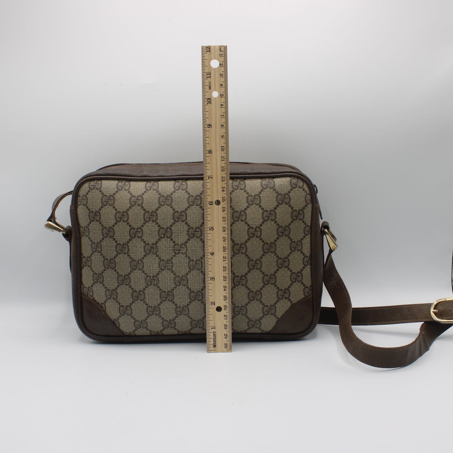 Gucci Brown GG Canvas Leather Trim Crossbody Shoulder Bag