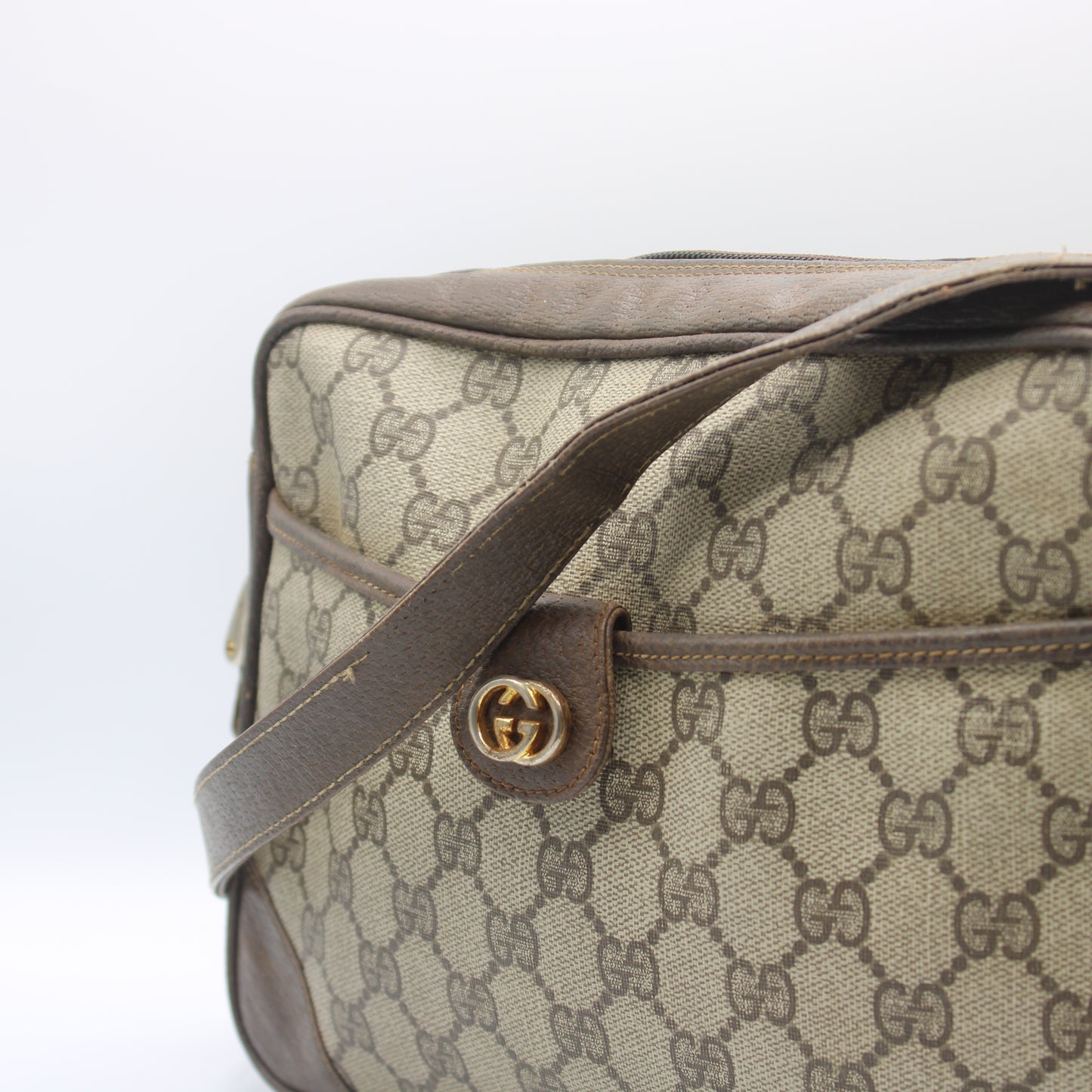 Gucci Brown GG Canvas Leather Trim Crossbody Shoulder Bag