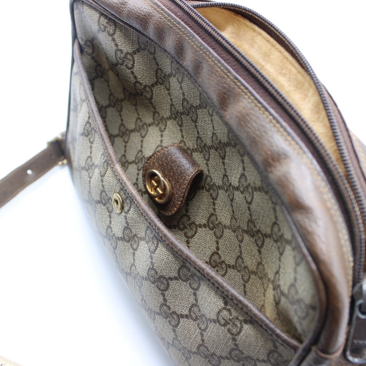 Gucci Brown GG Canvas Leather Trim Crossbody Shoulder Bag