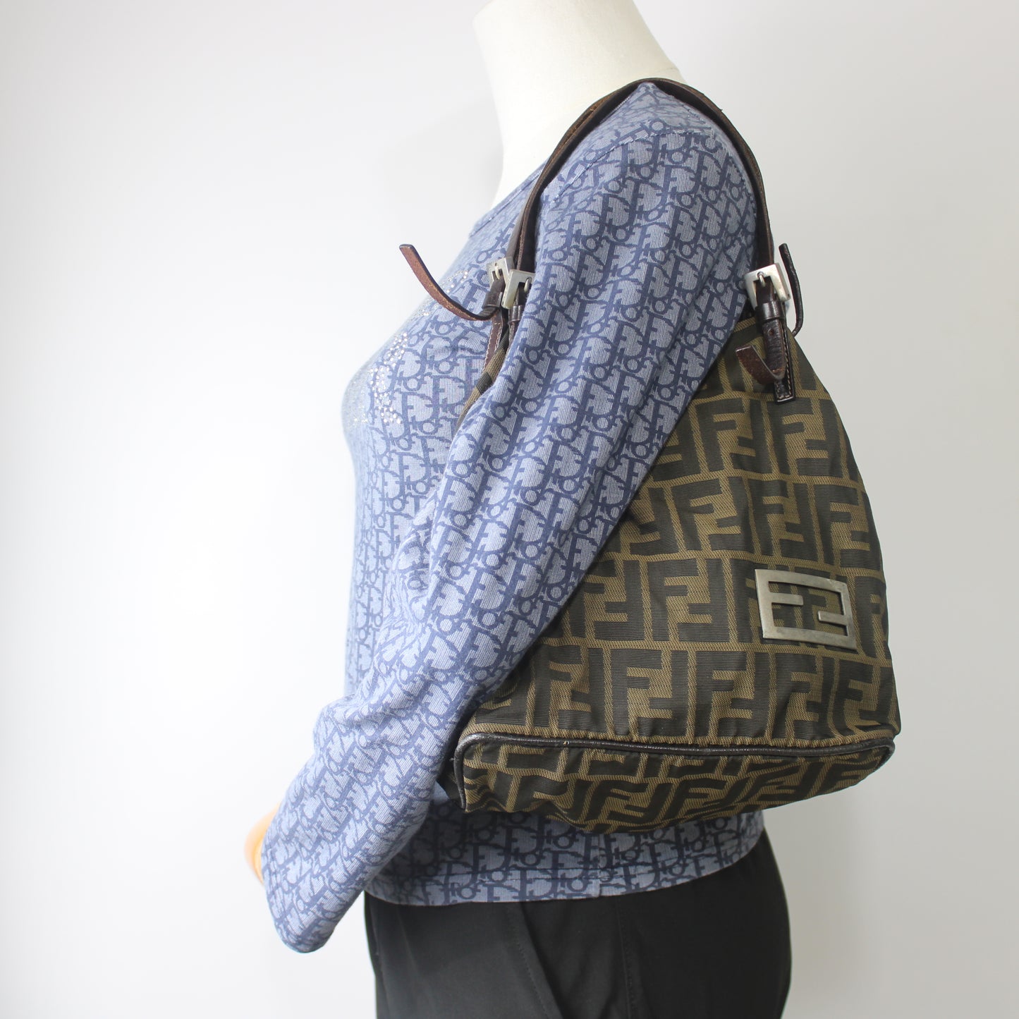 Fendi Brown Zucca Canvas Tote Bag With Leather Handles