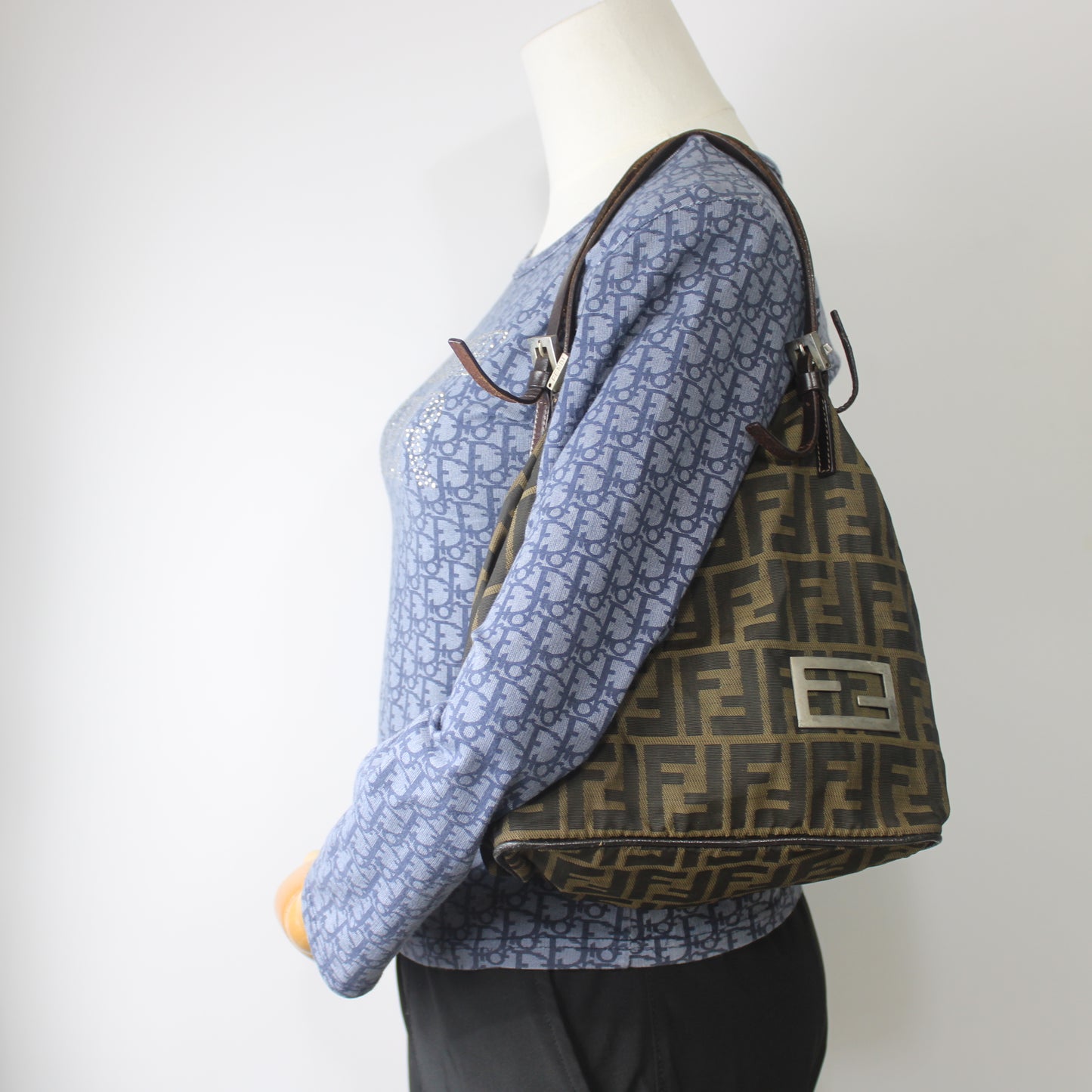 Fendi Brown Zucca Canvas Tote Bag With Leather Handles