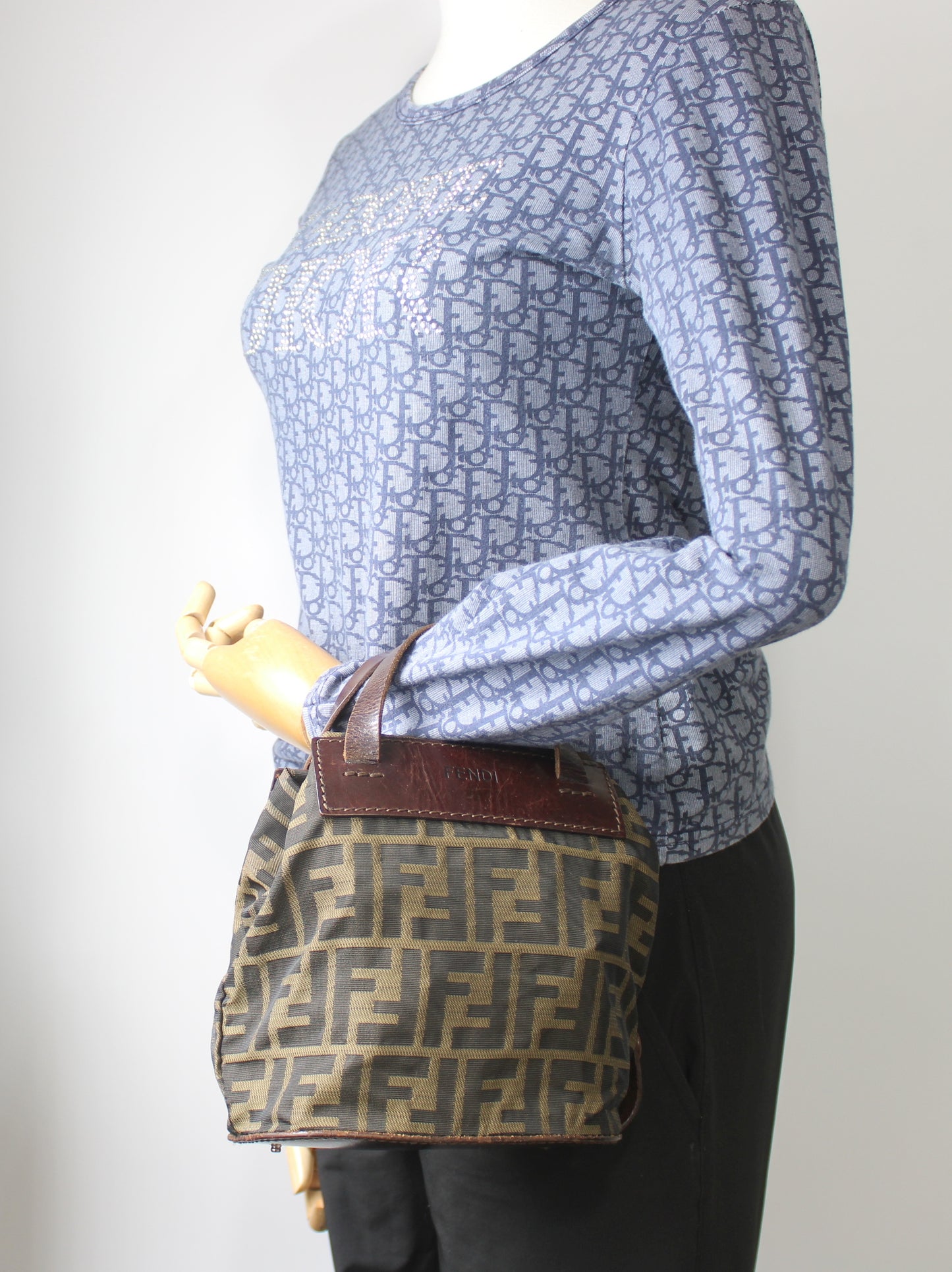 Fendi Brown Zucca Canvas Leather Mini Top Handle Bag
